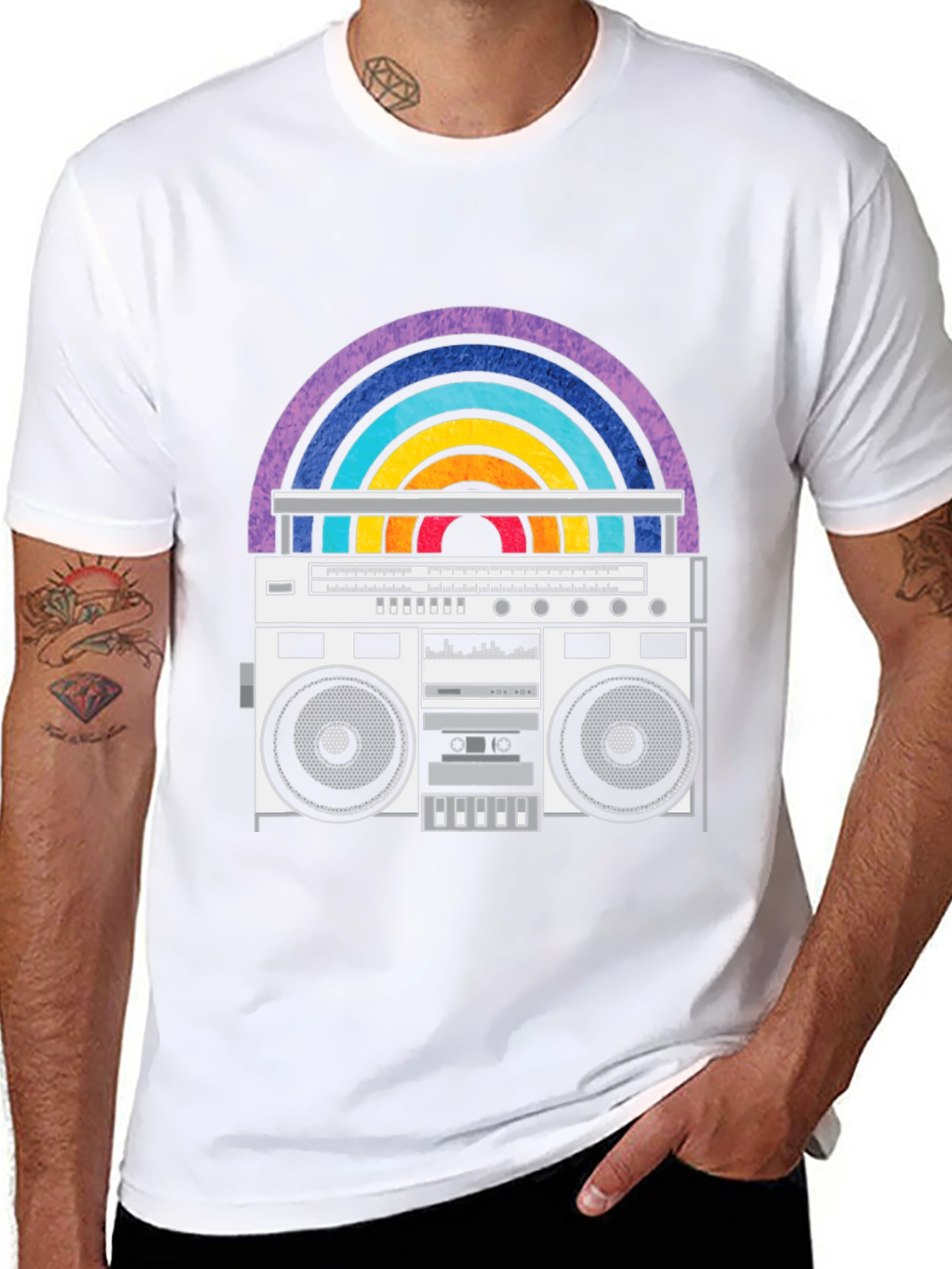 Retro Boombox Rainbow Graphic Tee