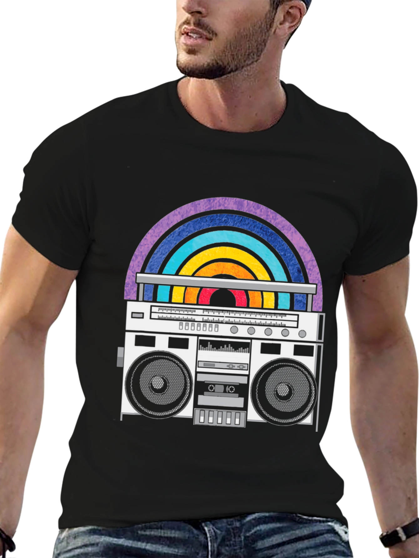 Retro Boombox Rainbow Graphic Tee