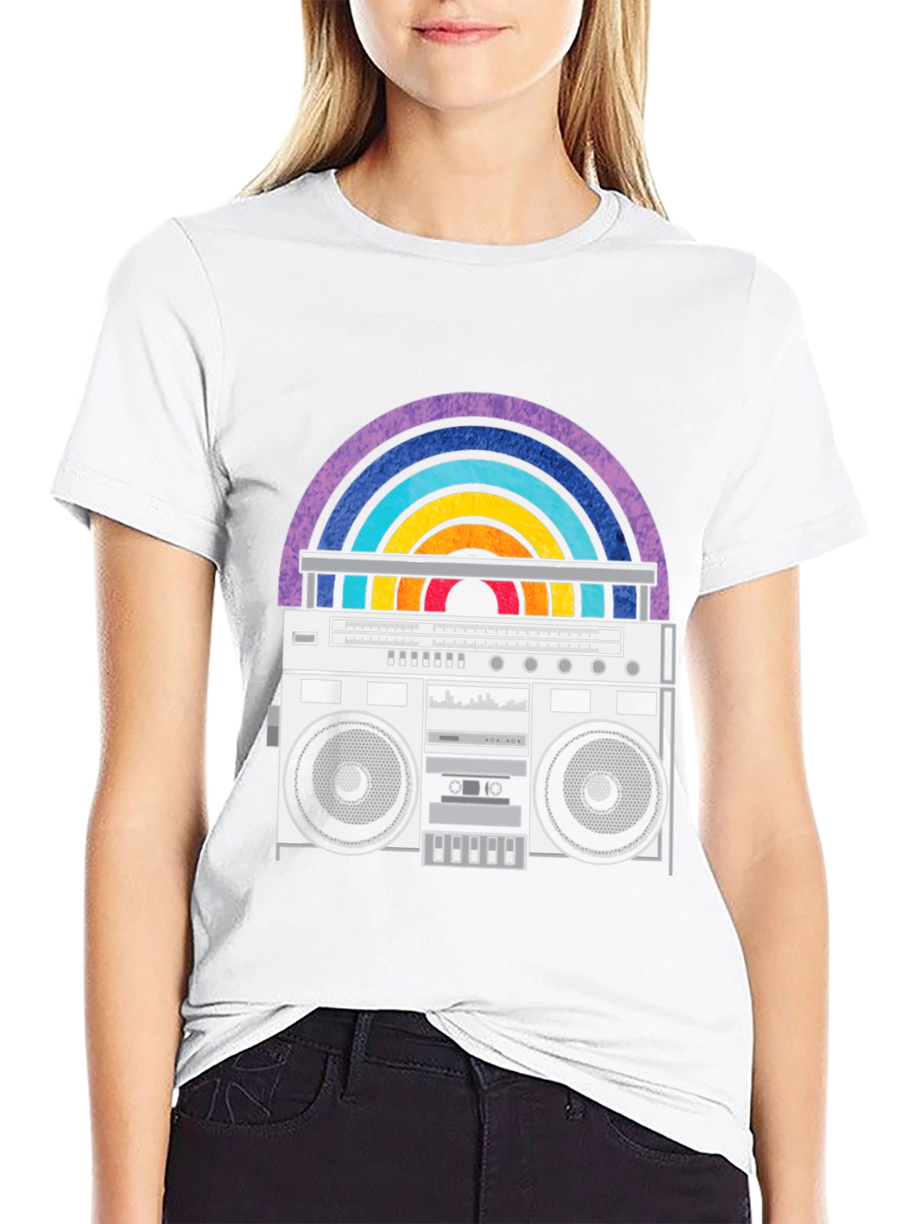 Retro Boombox Rainbow Graphic Tee