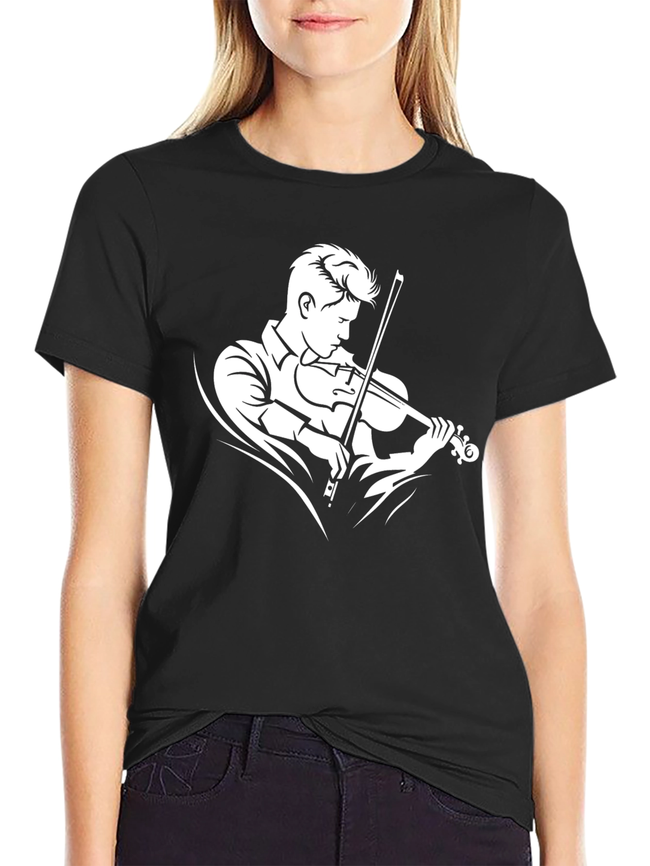 Violinist Graphic Tee - Black Cotton T-Shirt