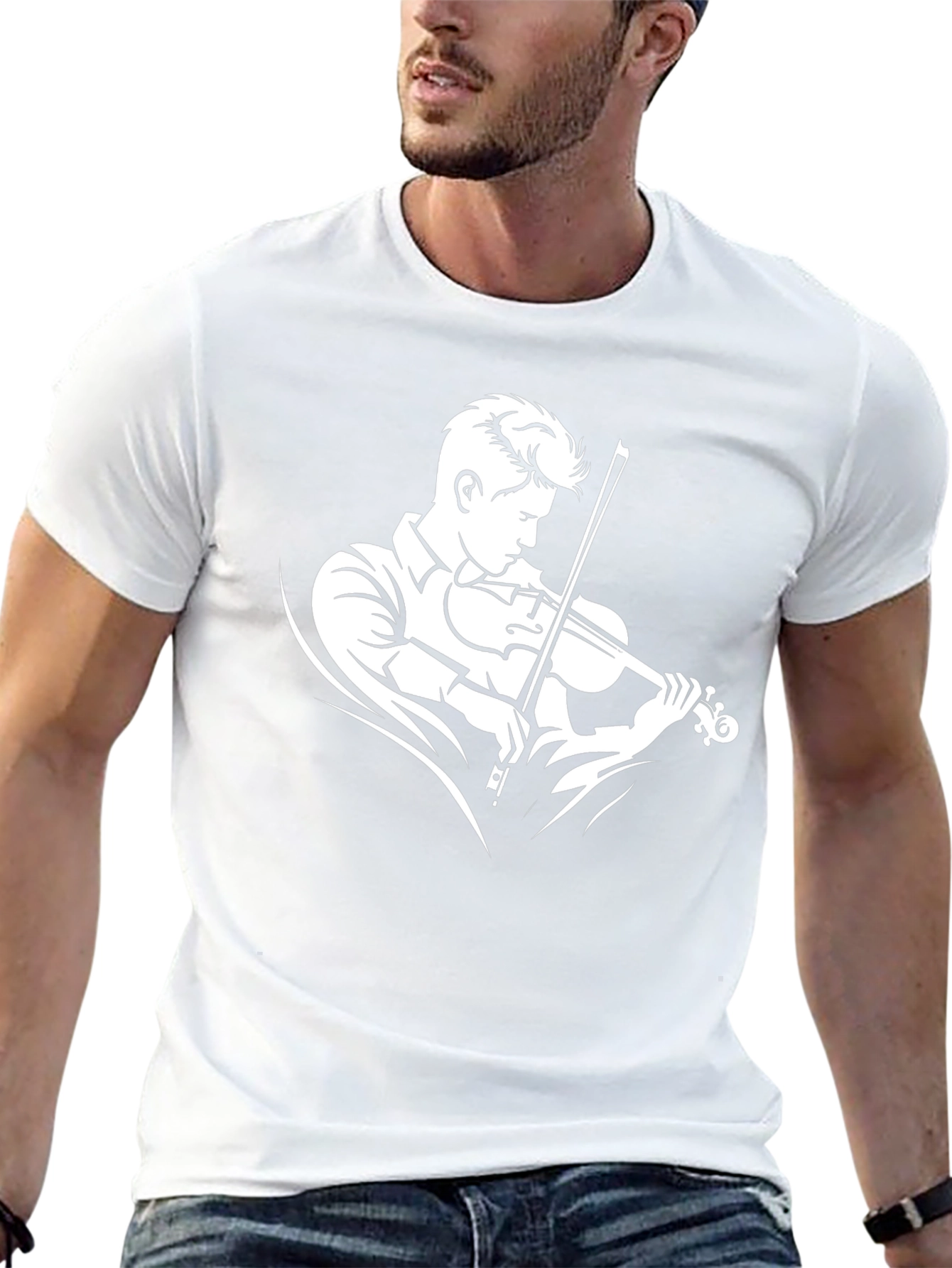 Violinist Graphic Tee - Black Cotton T-Shirt