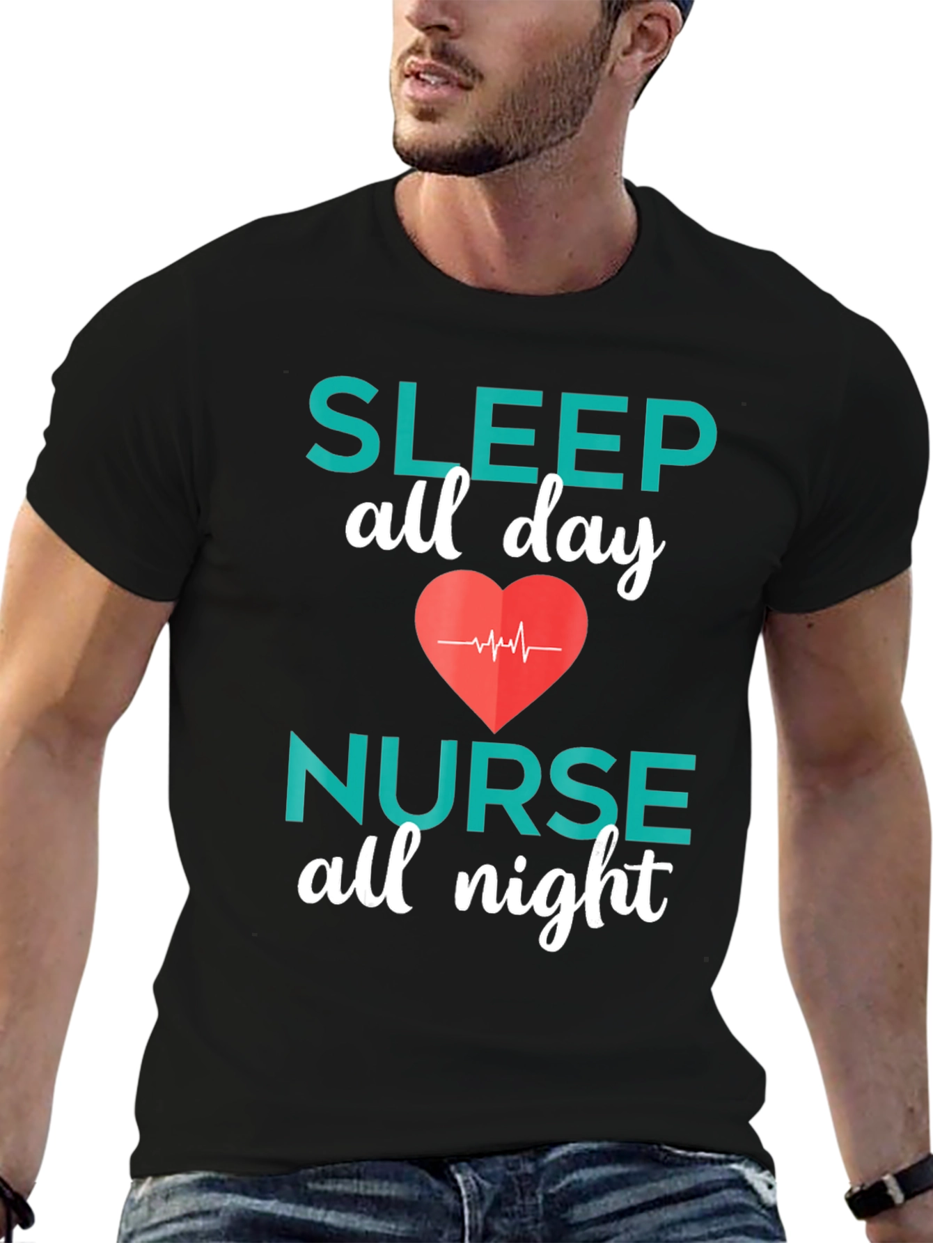 Nurse Sleep All Day Black T-Shirt