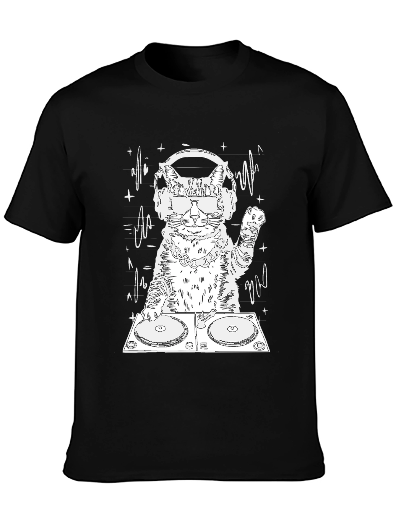 DJ Cat Graphic Tee - Cool Feline Musician T-Shirt