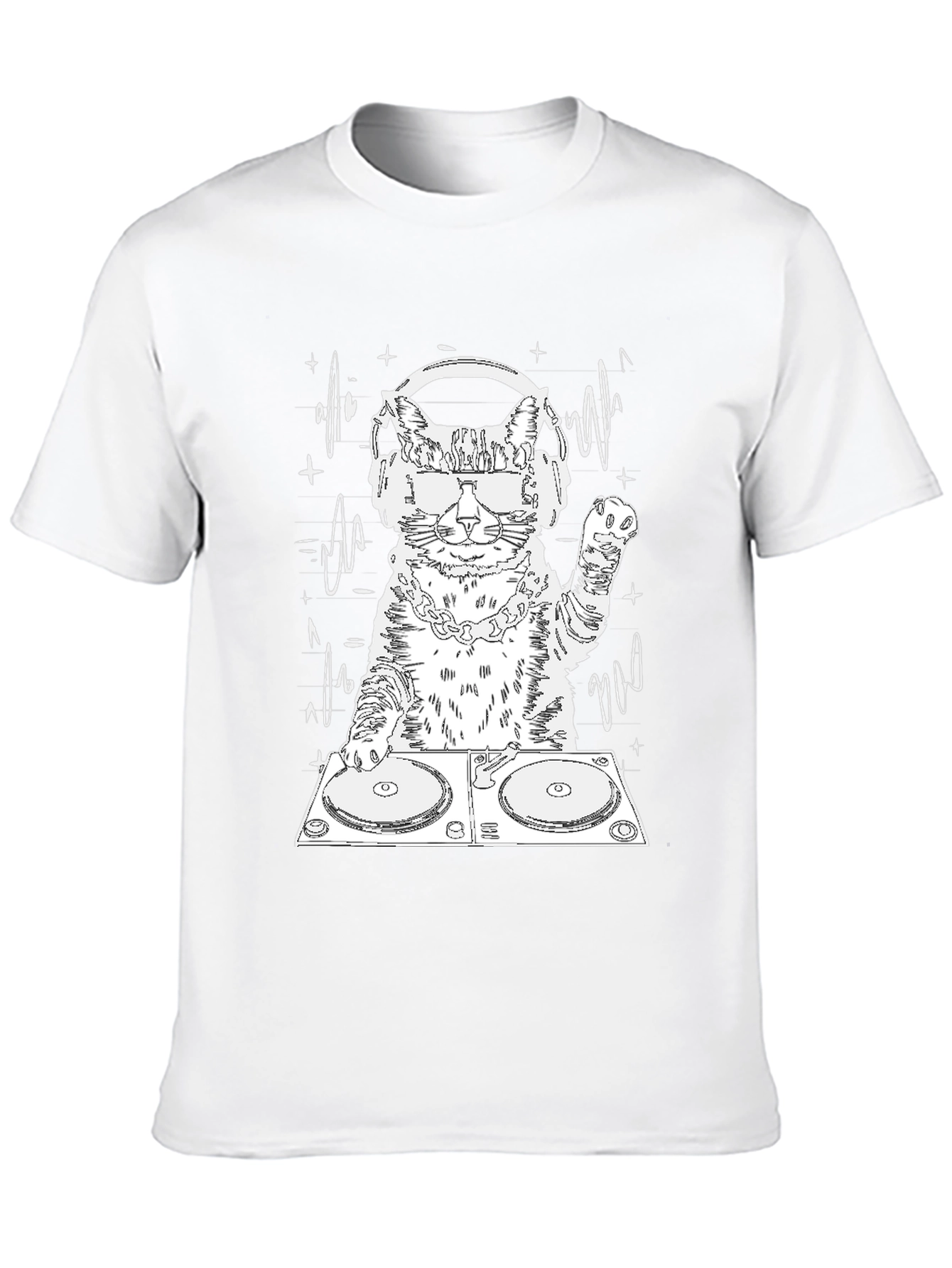 DJ Cat Graphic Tee - Cool Feline Musician T-Shirt