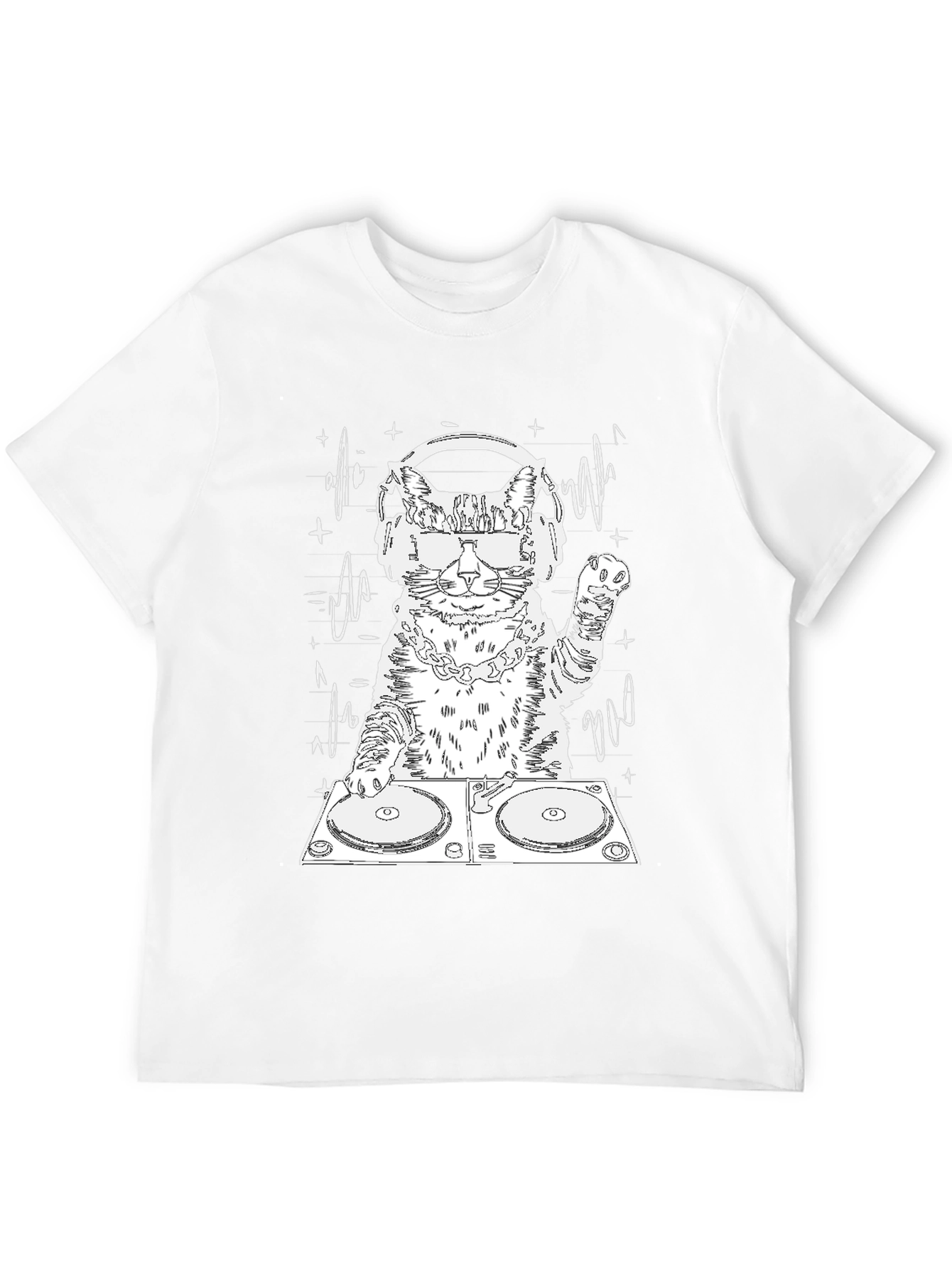 DJ Cat Graphic Tee - Cool Feline Musician T-Shirt