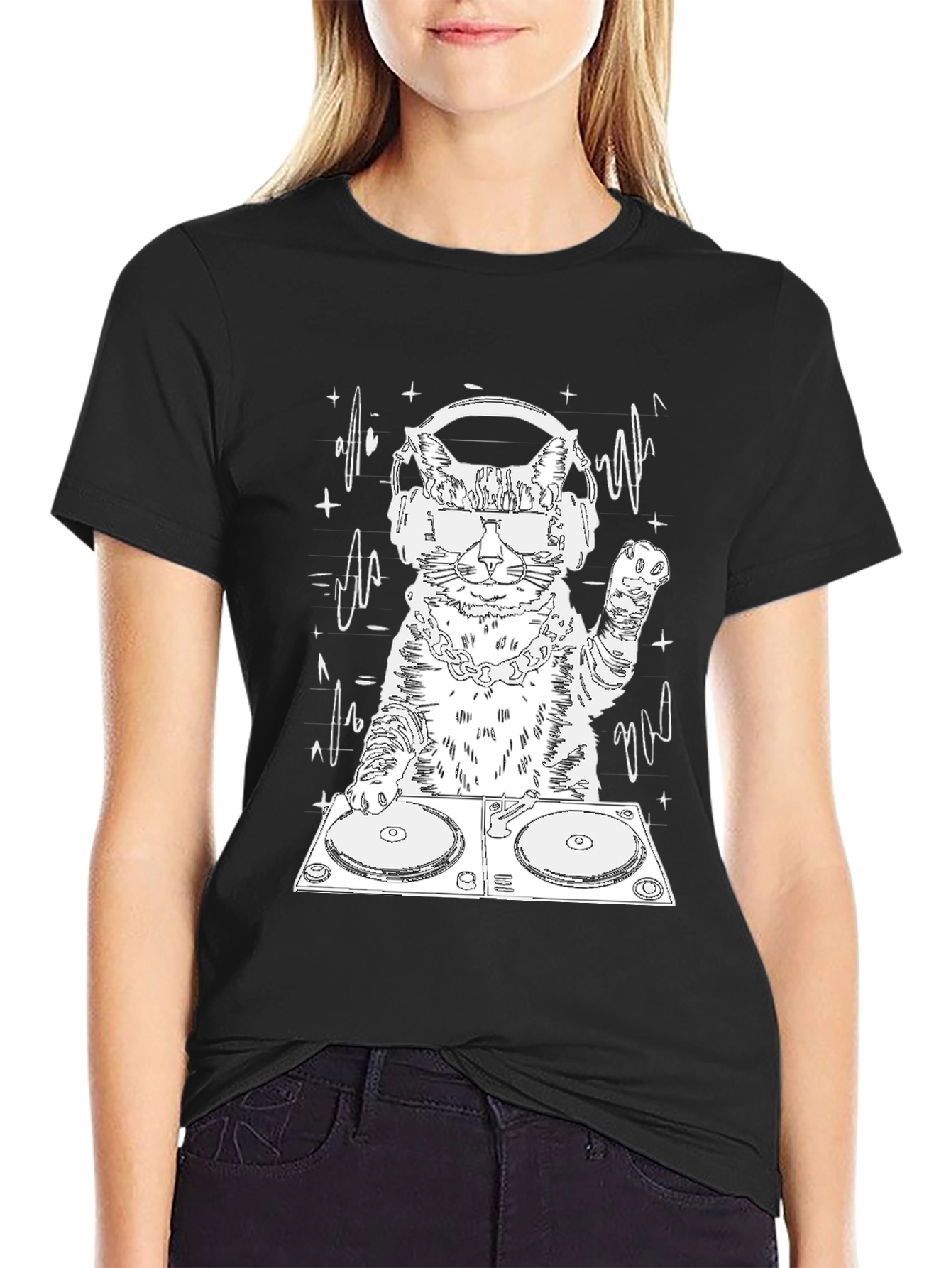 DJ Cat Graphic Tee - Cool Feline Musician T-Shirt