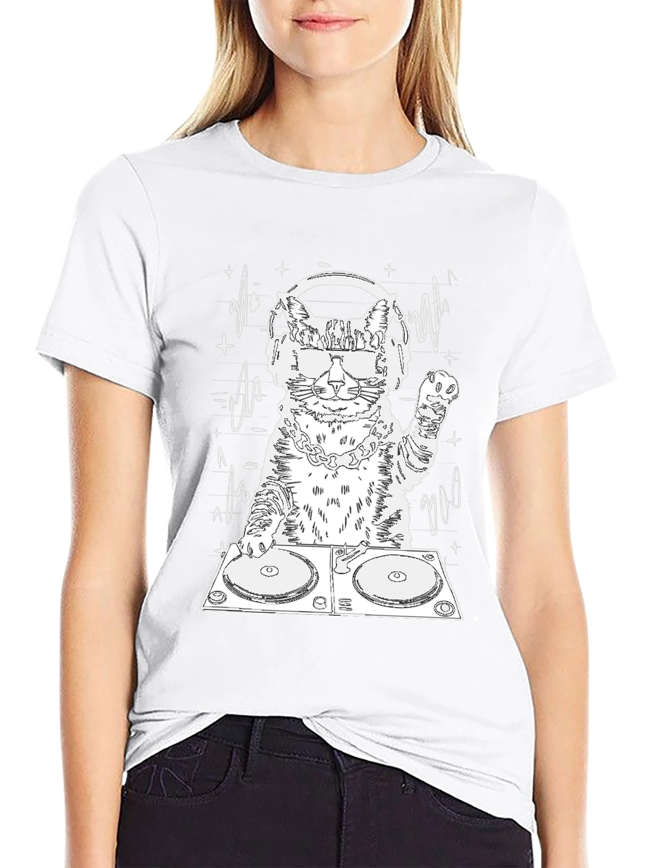 DJ Cat Graphic Tee - Cool Feline Musician T-Shirt