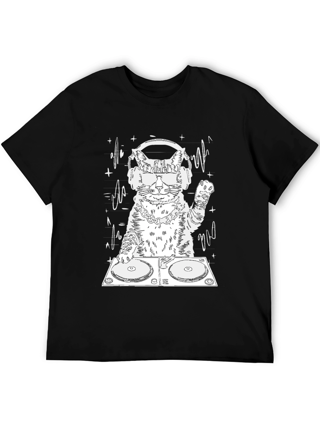 DJ Cat Graphic Tee - Cool Feline Musician T-Shirt