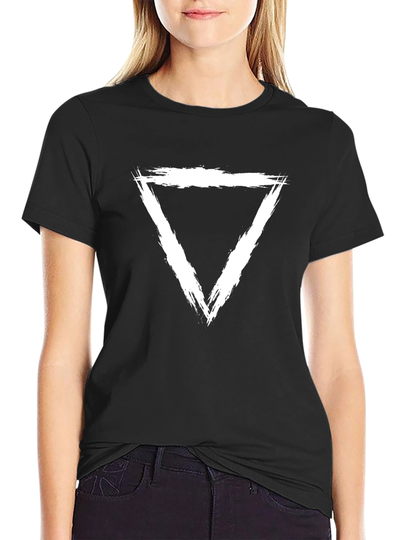 Mens Black T-Shirt with Distressed Triangle Graphic
