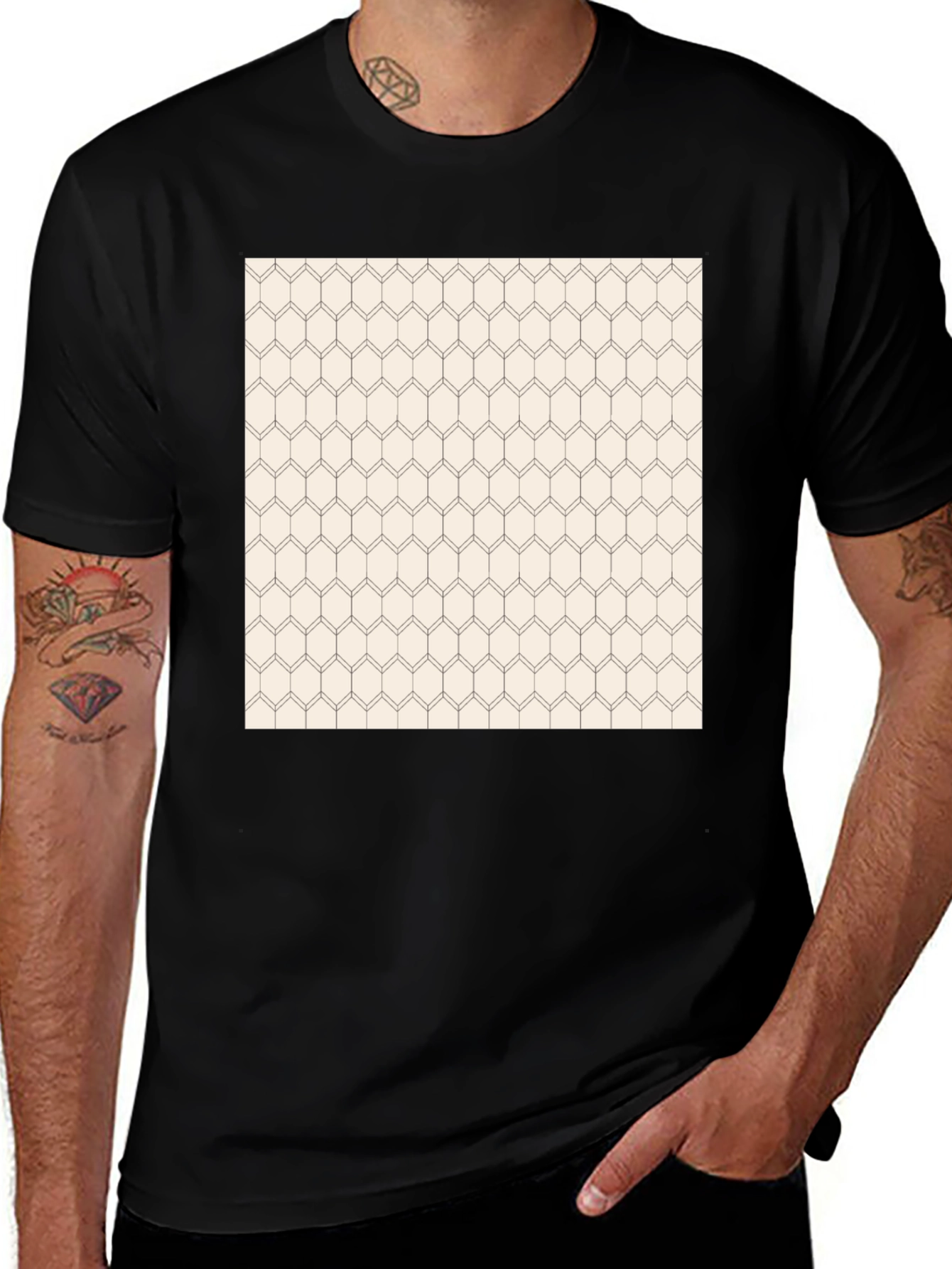 Geometric Pattern Black Tee