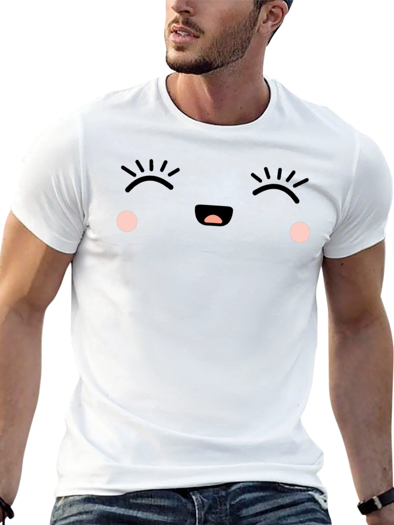 Cute Kawaii Face Black T-Shirt