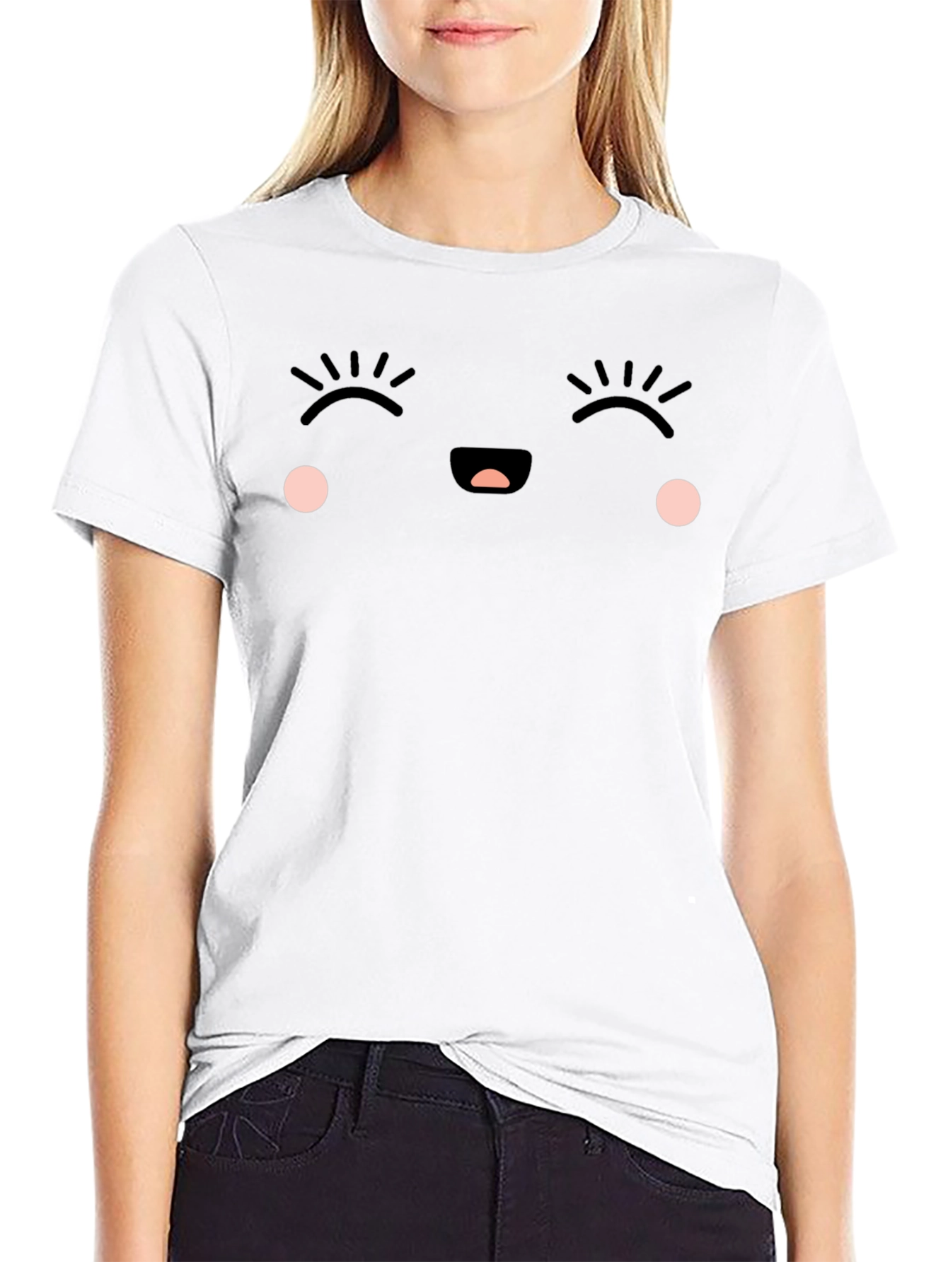 Cute Kawaii Face Black T-Shirt