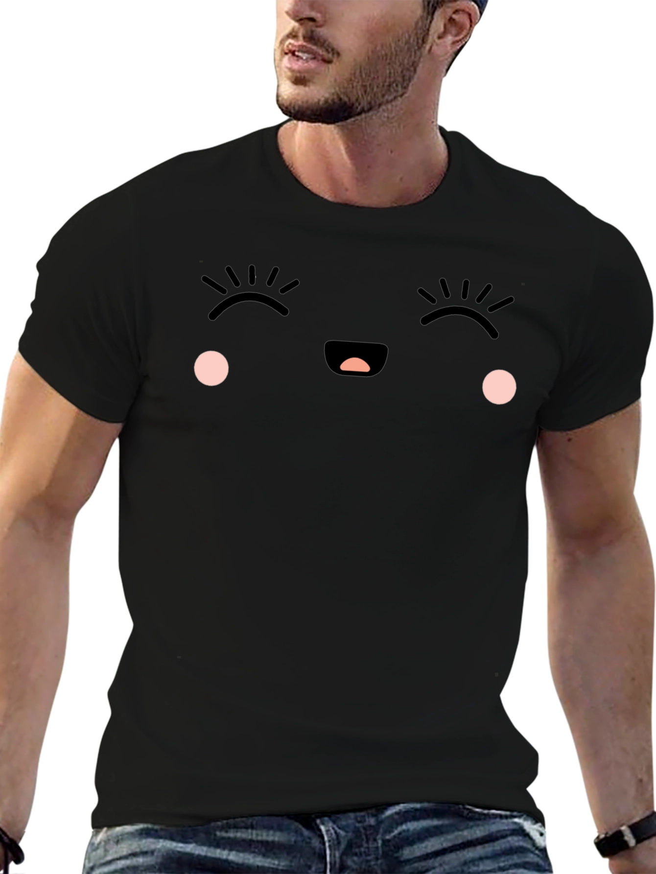 Cute Kawaii Face Black T-Shirt