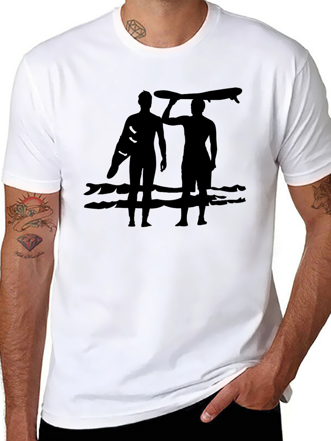 Surfer Silhouette Graphic Tee - Casual Cotton Shirt
