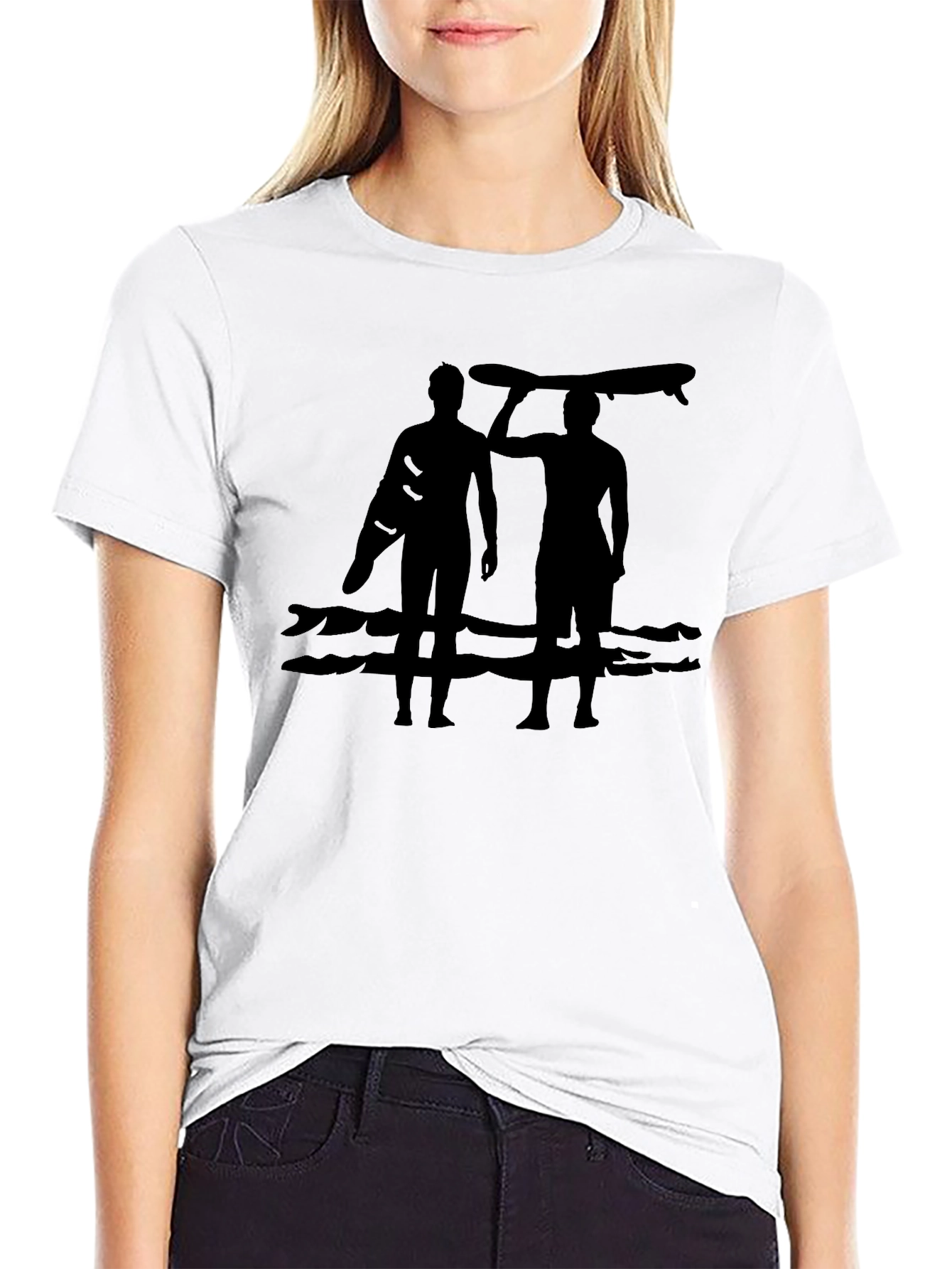 Surfer Silhouette Graphic Tee - Casual Cotton Shirt