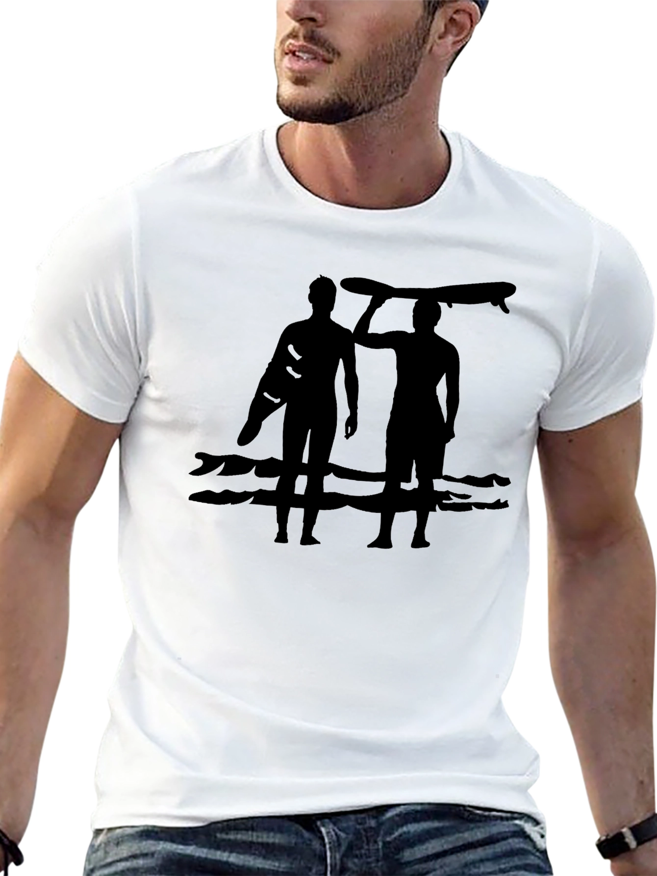 Surfer Silhouette Graphic Tee - Casual Cotton Shirt