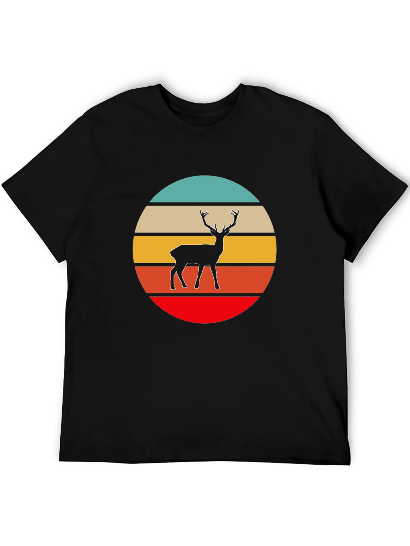 Retro Deer Graphic Tee - Black Cotton T-Shirt