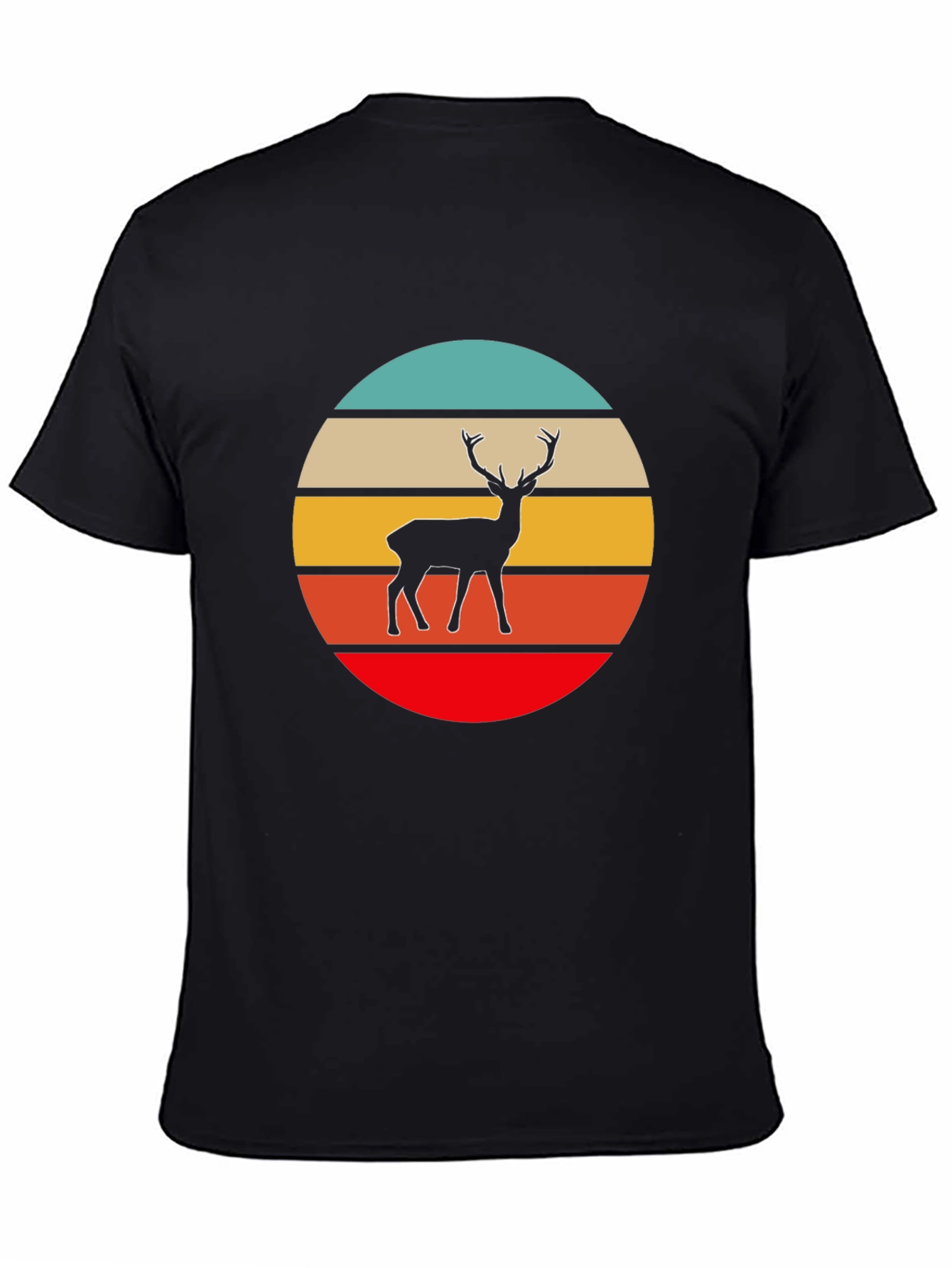 Retro Deer Graphic Tee - Black Cotton T-Shirt