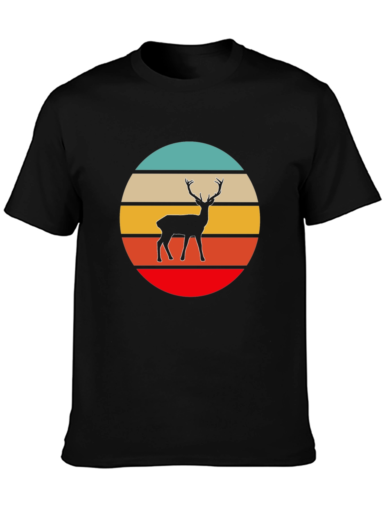 Retro Deer Graphic Tee - Black Cotton T-Shirt
