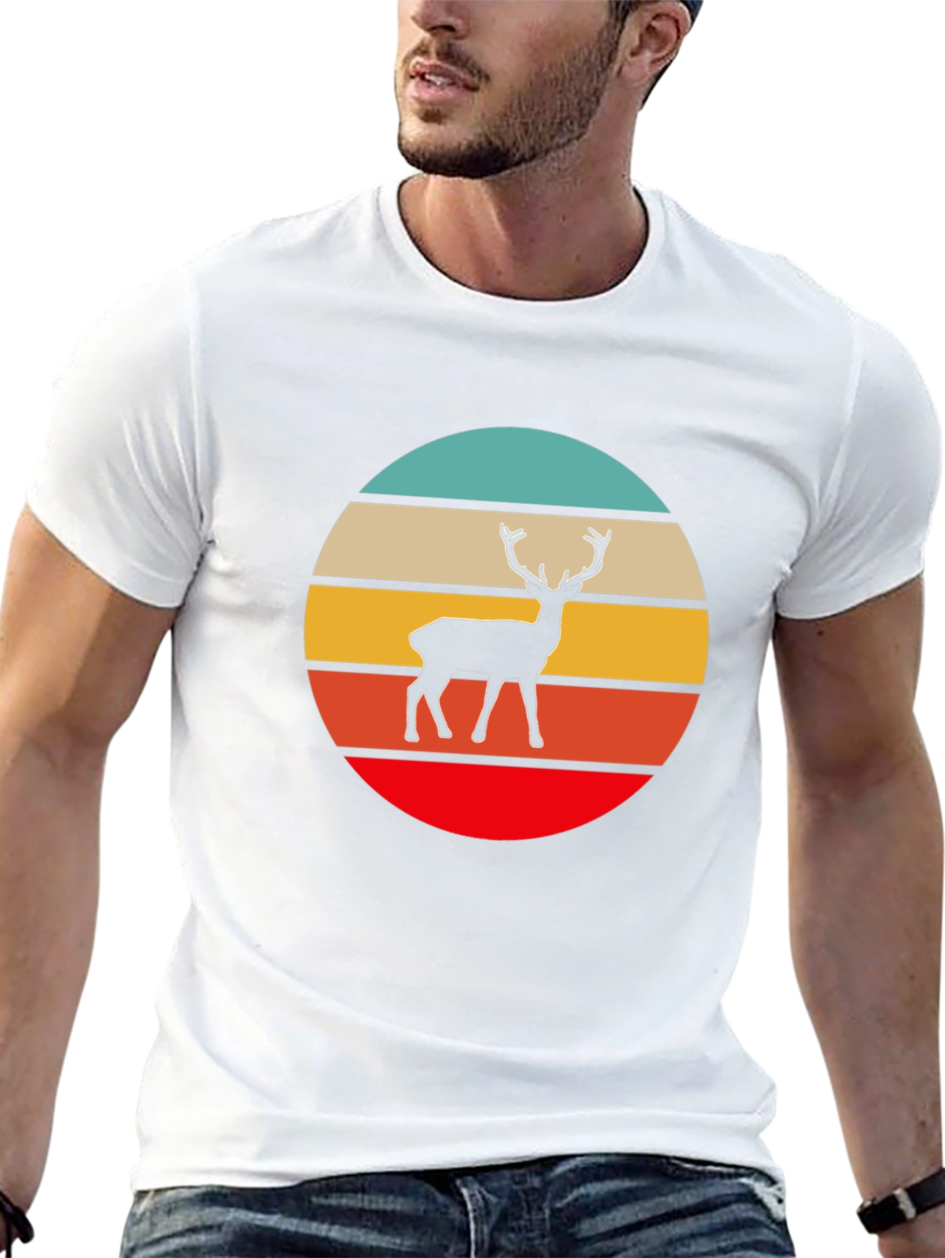 Retro Deer Graphic Tee - Black Cotton T-Shirt