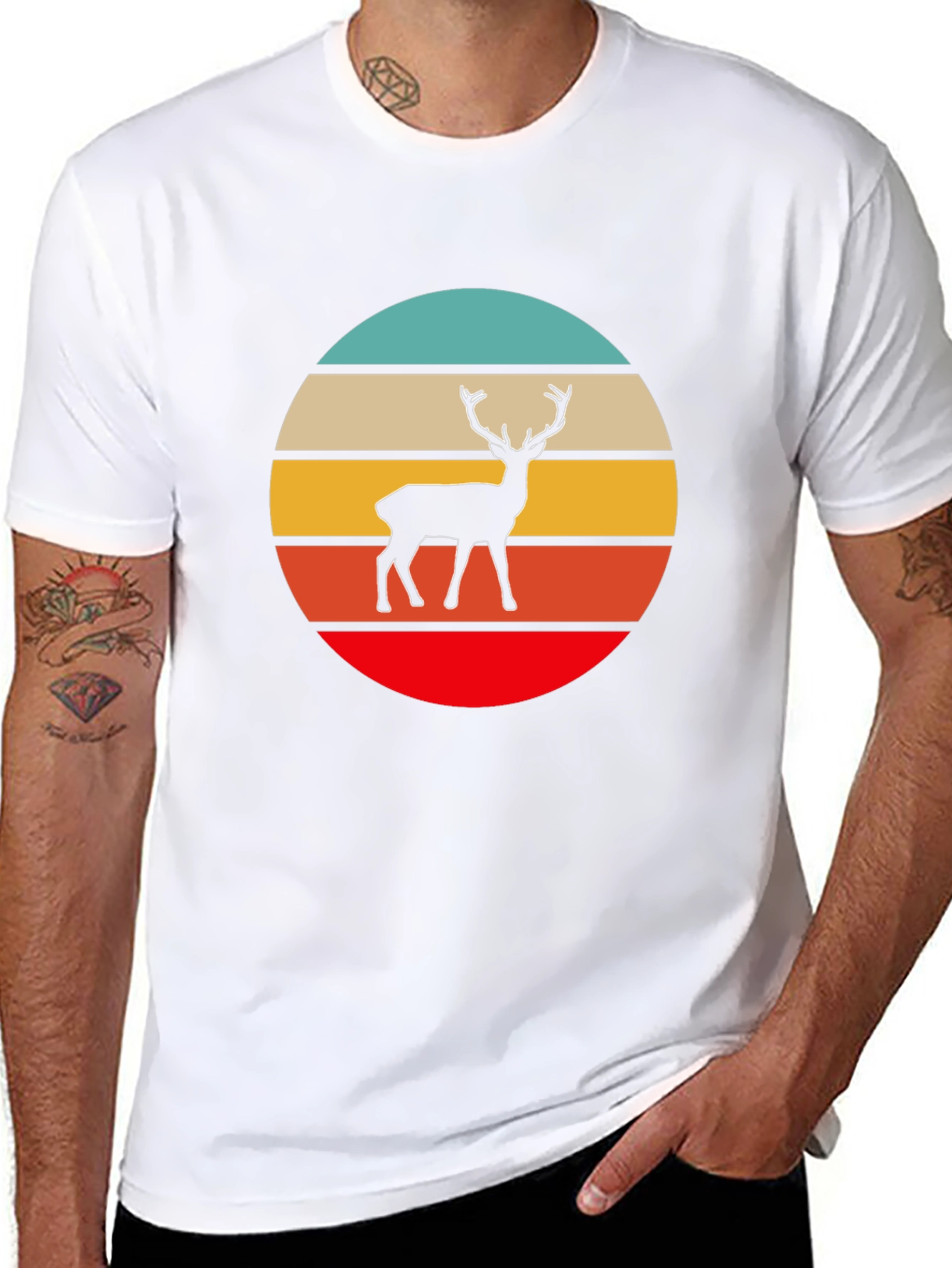 Retro Deer Graphic Tee - Black Cotton T-Shirt