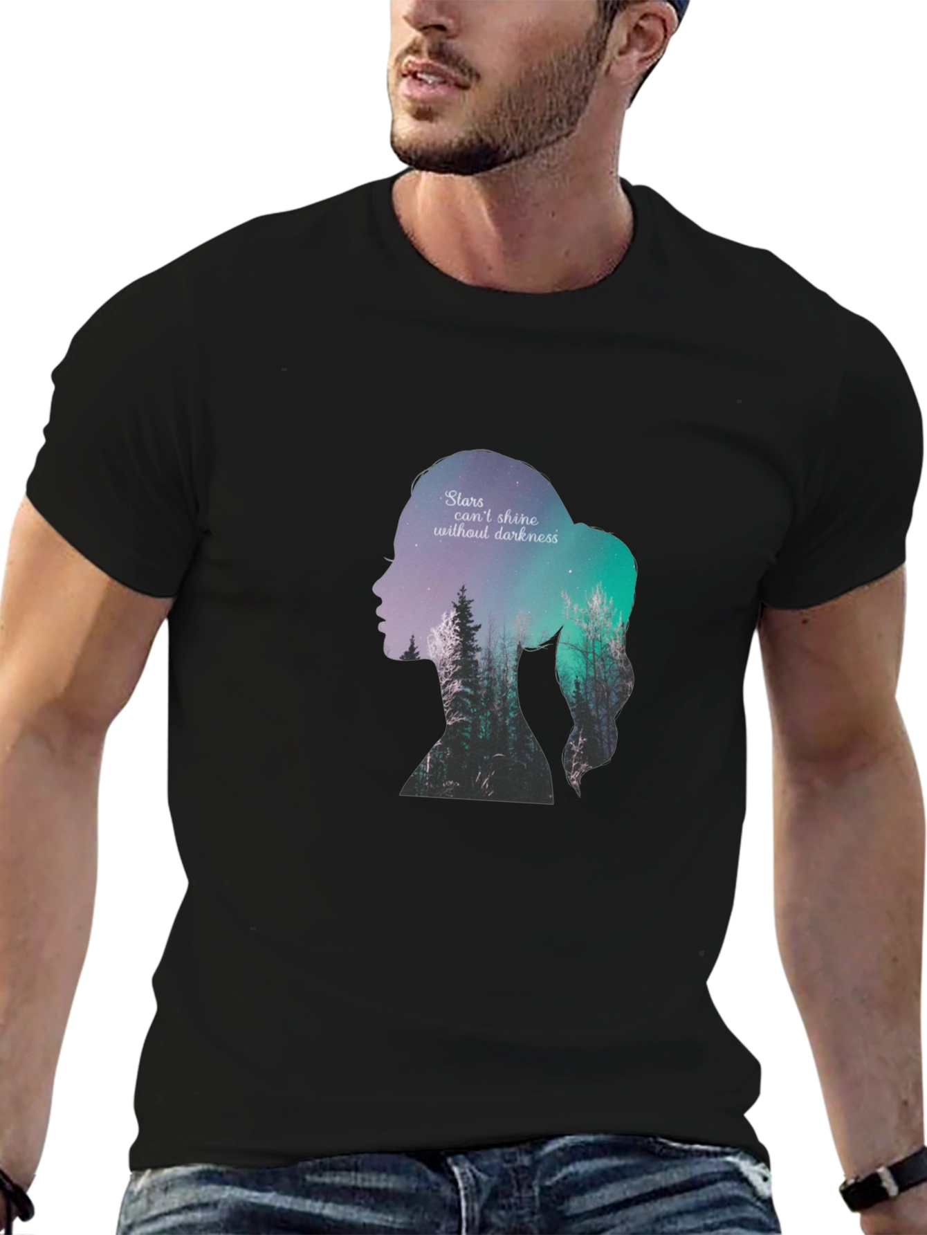 Stars & Darkness Woman Silhouette Graphic Tee - Black