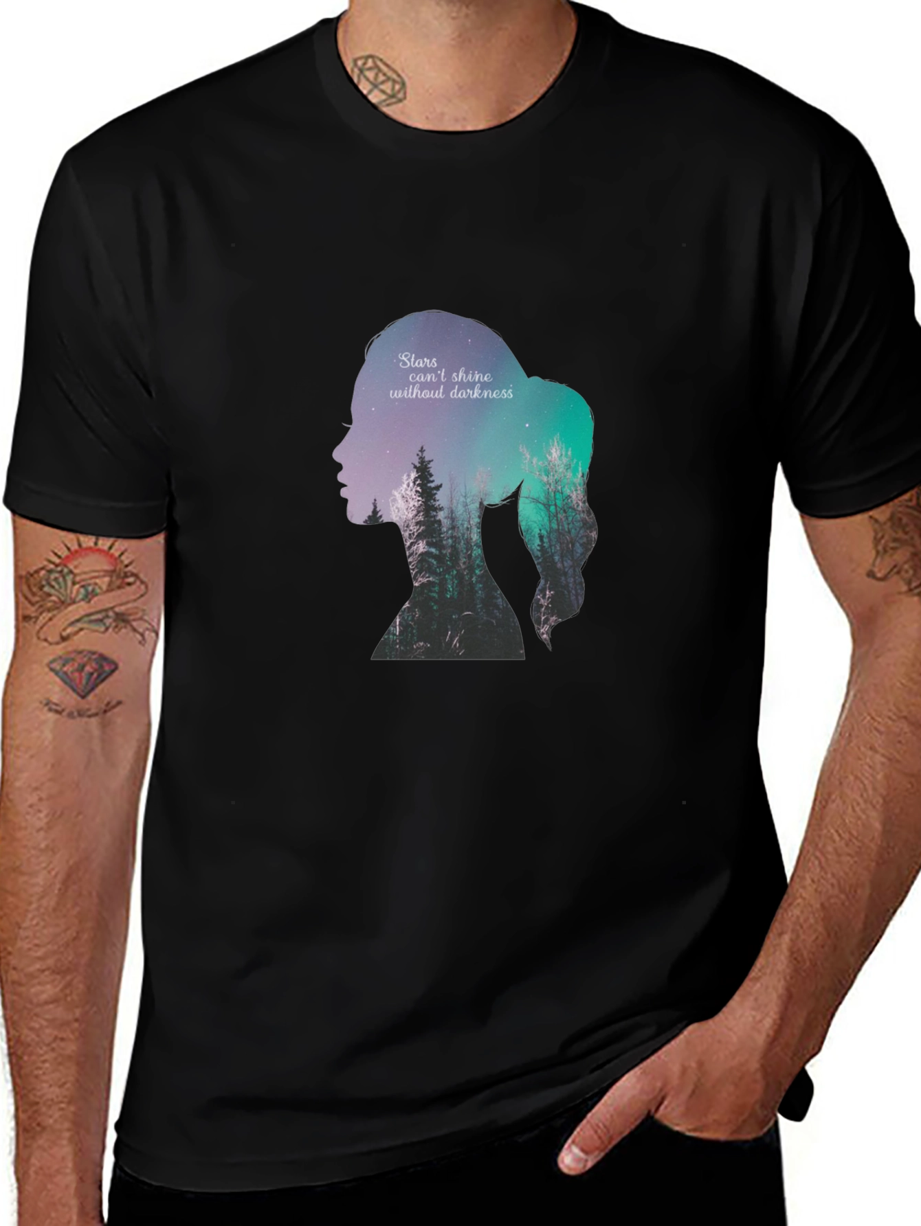Stars & Darkness Woman Silhouette Graphic Tee - Black