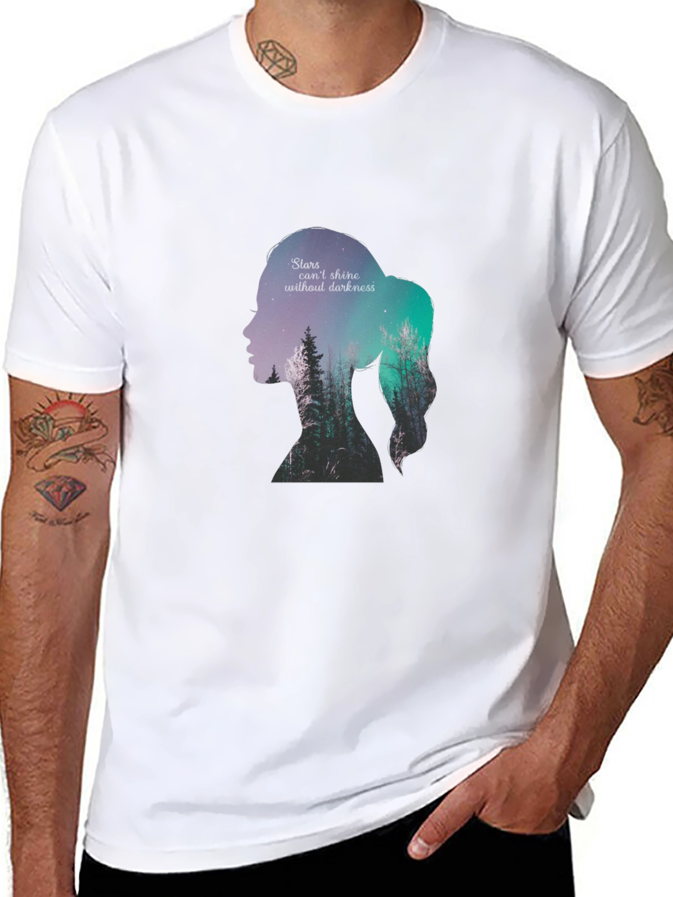 Stars & Darkness Woman Silhouette Graphic Tee - Black