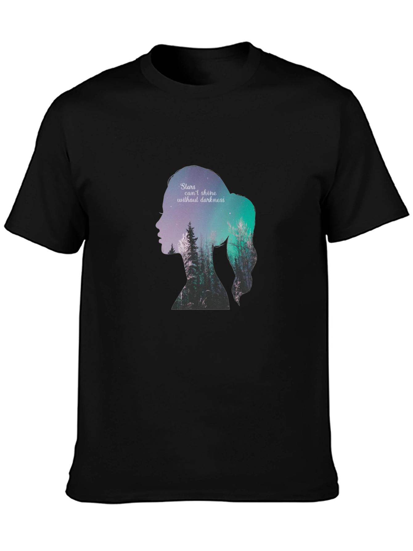 Stars & Darkness Woman Silhouette Graphic Tee - Black