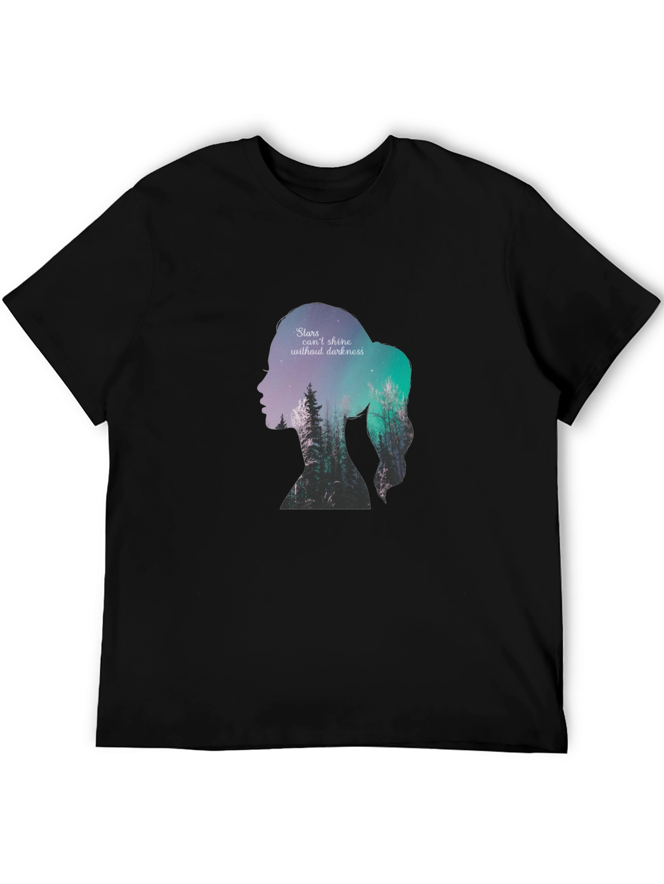 Stars & Darkness Woman Silhouette Graphic Tee - Black