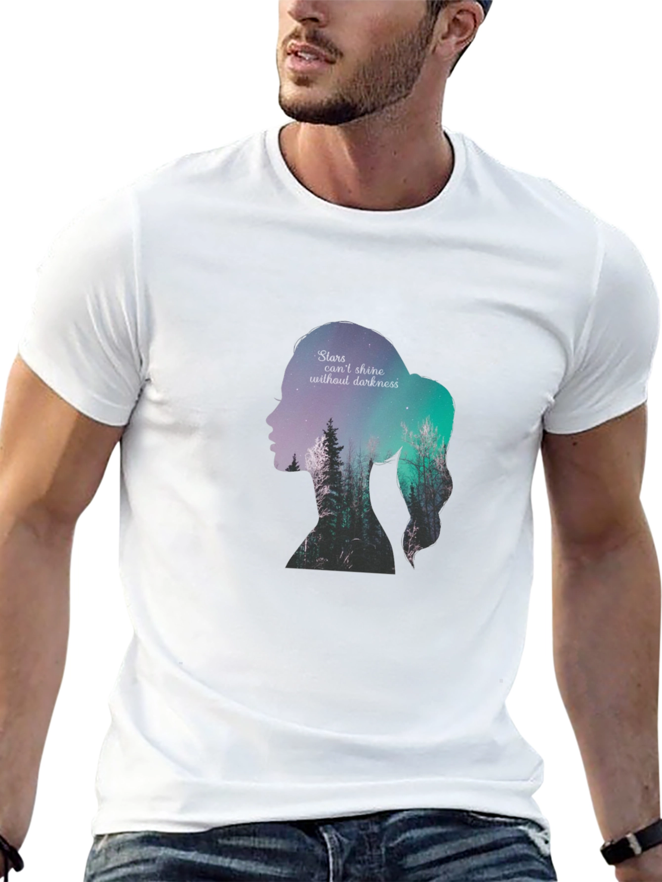 Stars & Darkness Woman Silhouette Graphic Tee - Black