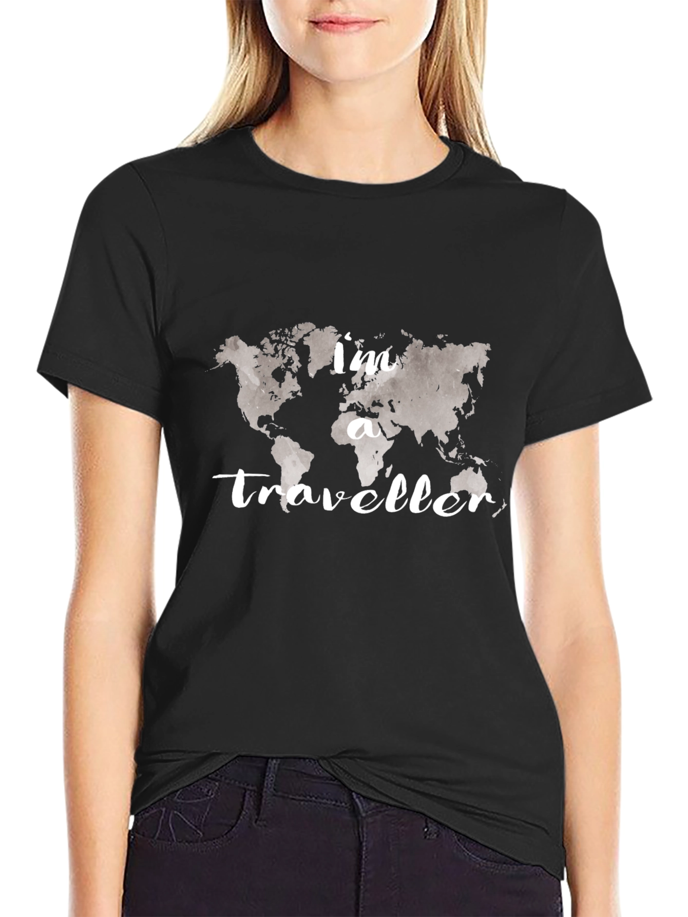 Traveler World Map Black T-Shirt