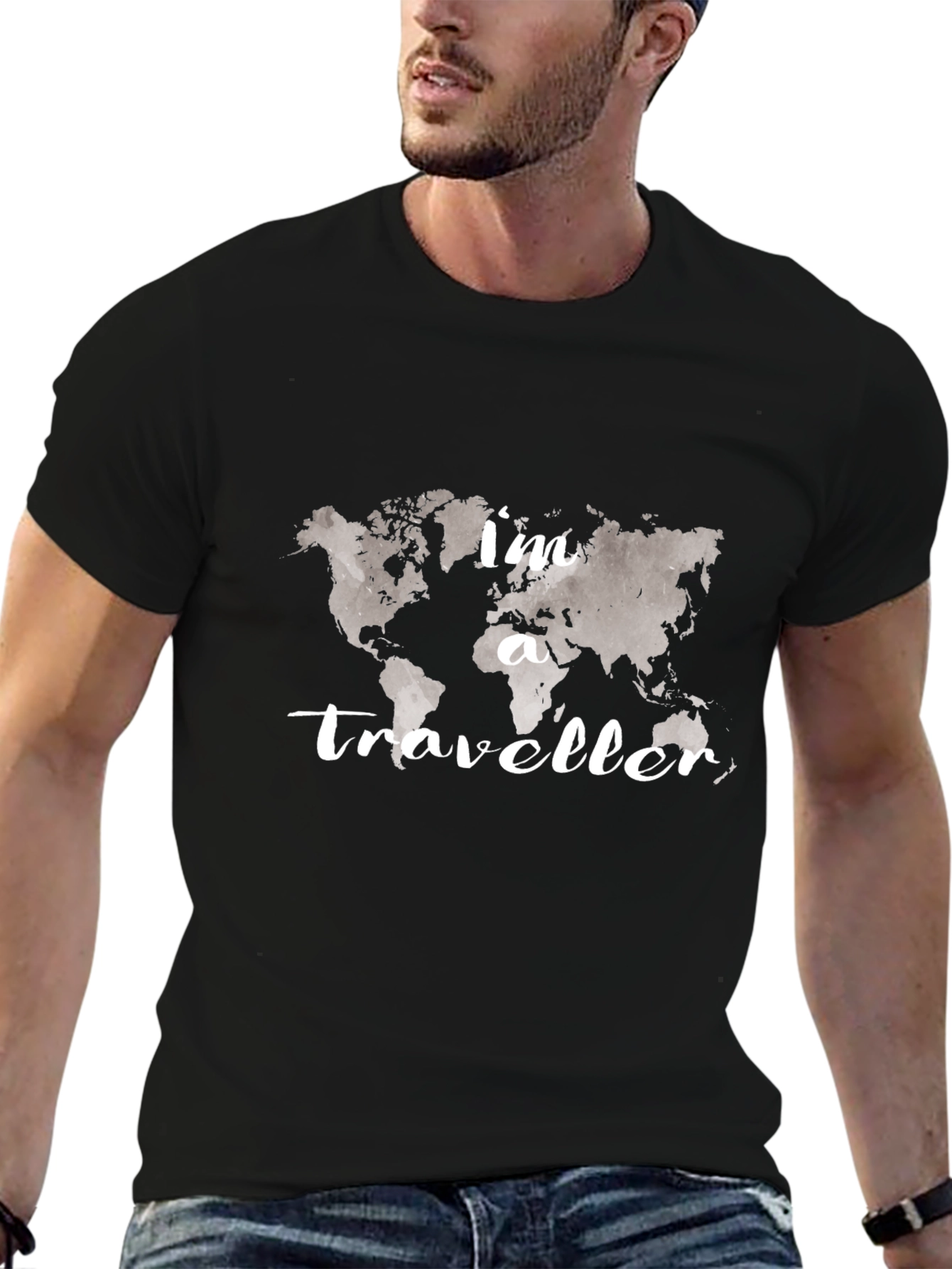 Traveler World Map Black T-Shirt