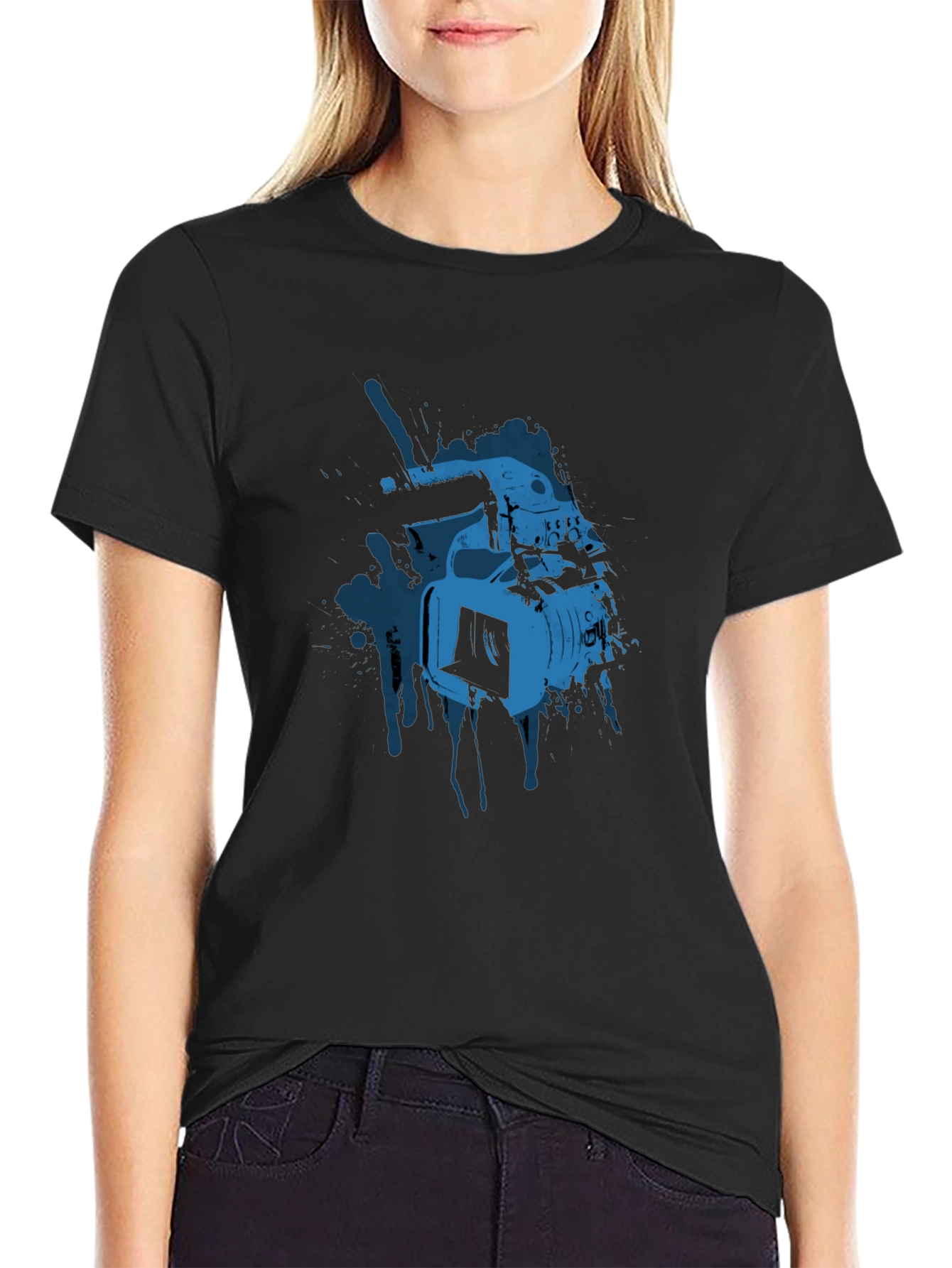 Cool Camera Graphic Tee - Black Cotton T-Shirt