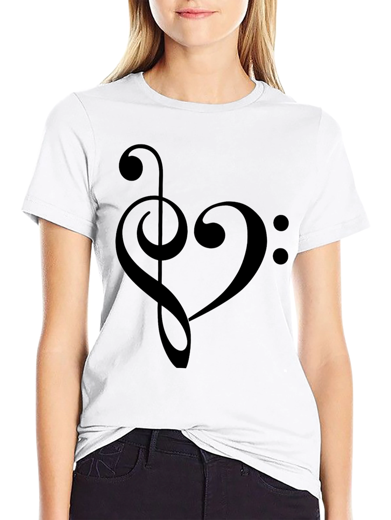 Musical Heartbeat T-Shirt - Treble & Bass Clef Design