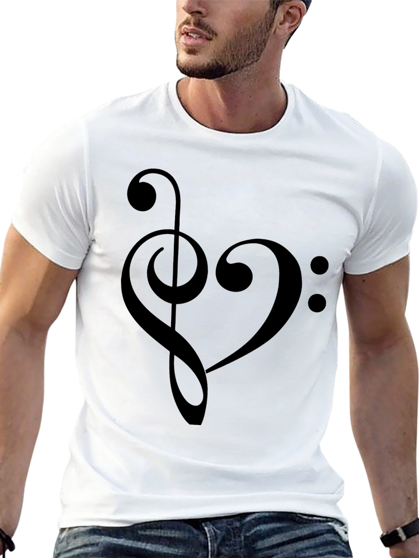 Musical Heartbeat T-Shirt - Treble & Bass Clef Design