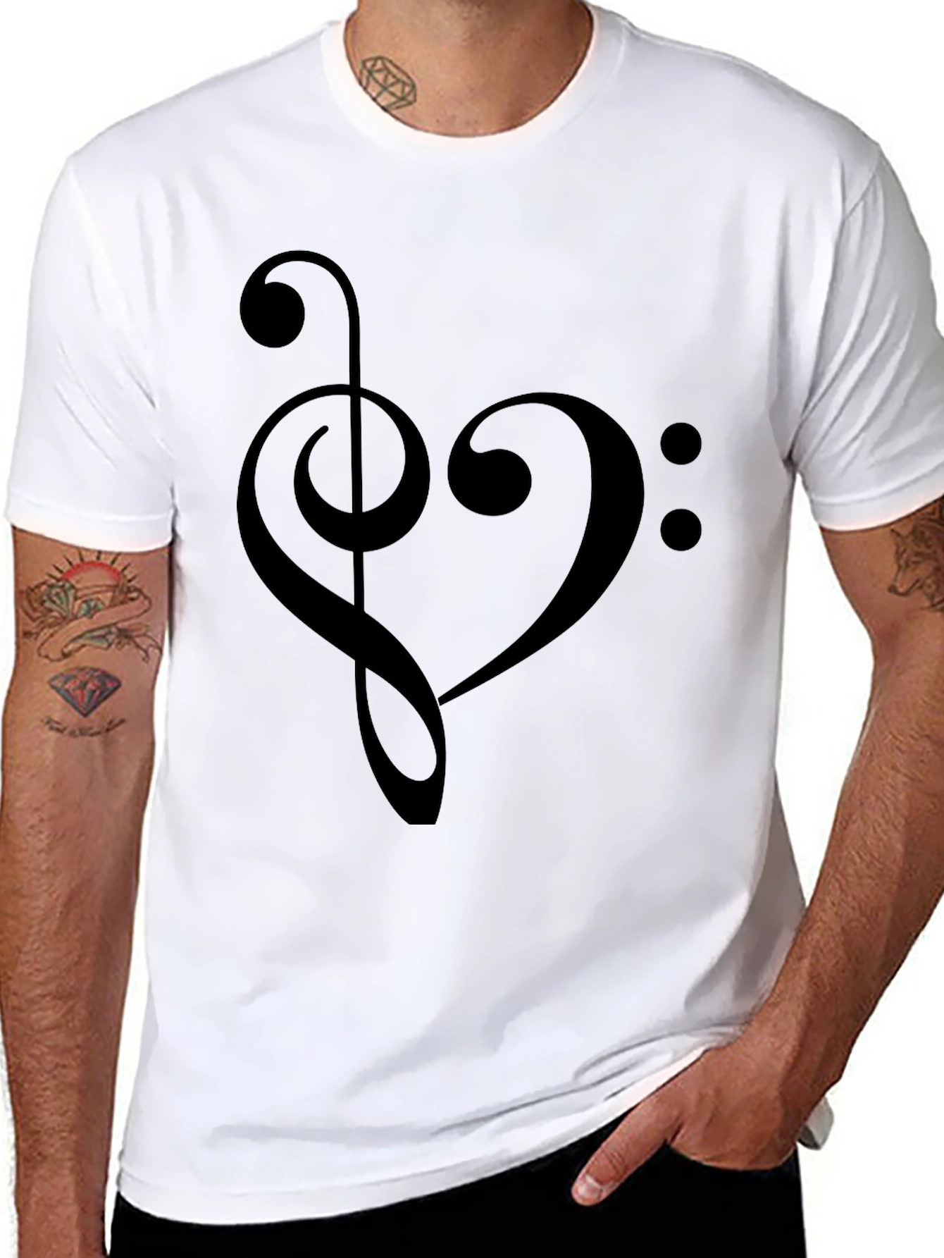 Musical Heartbeat T-Shirt - Treble & Bass Clef Design