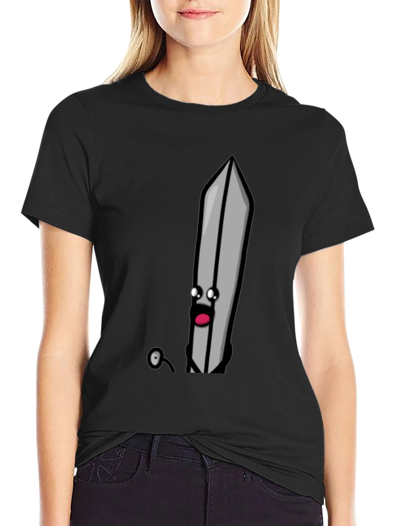 Cartoon Sword T-Shirt - Black Humorous Design