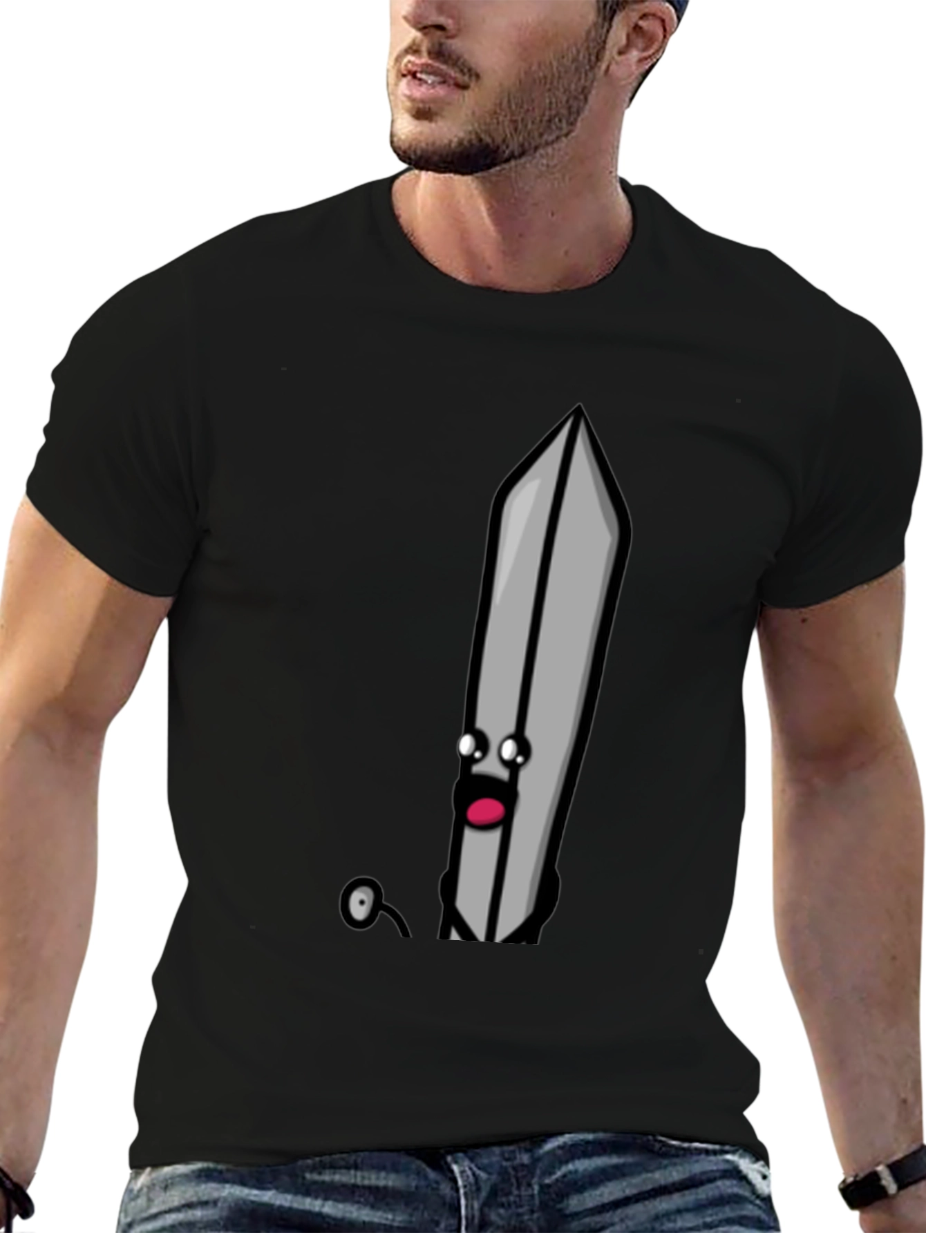 Cartoon Sword T-Shirt - Black Humorous Design