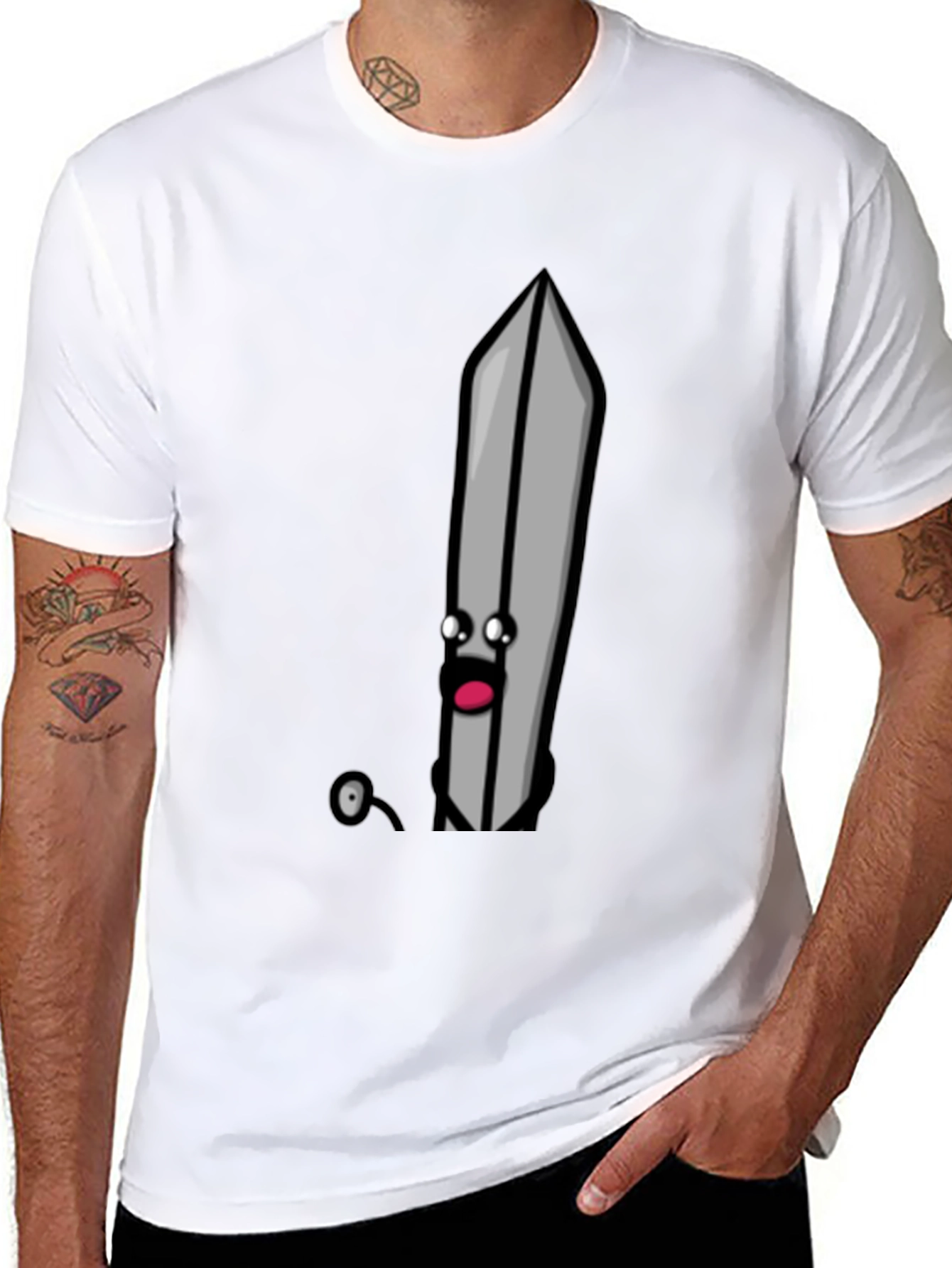 Cartoon Sword T-Shirt - Black Humorous Design