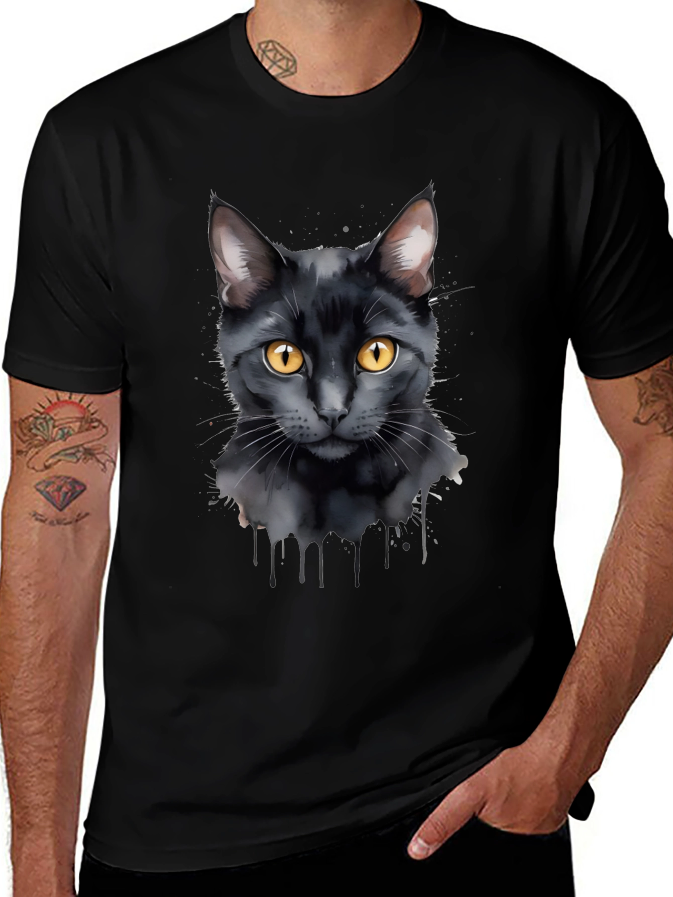Black Cat Graphic T-Shirt - Mens Casual Tee