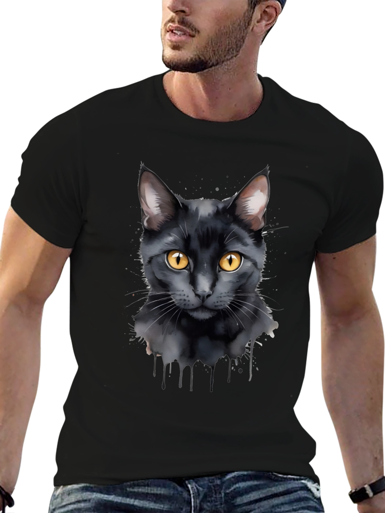 Black Cat Graphic T-Shirt - Mens Casual Tee