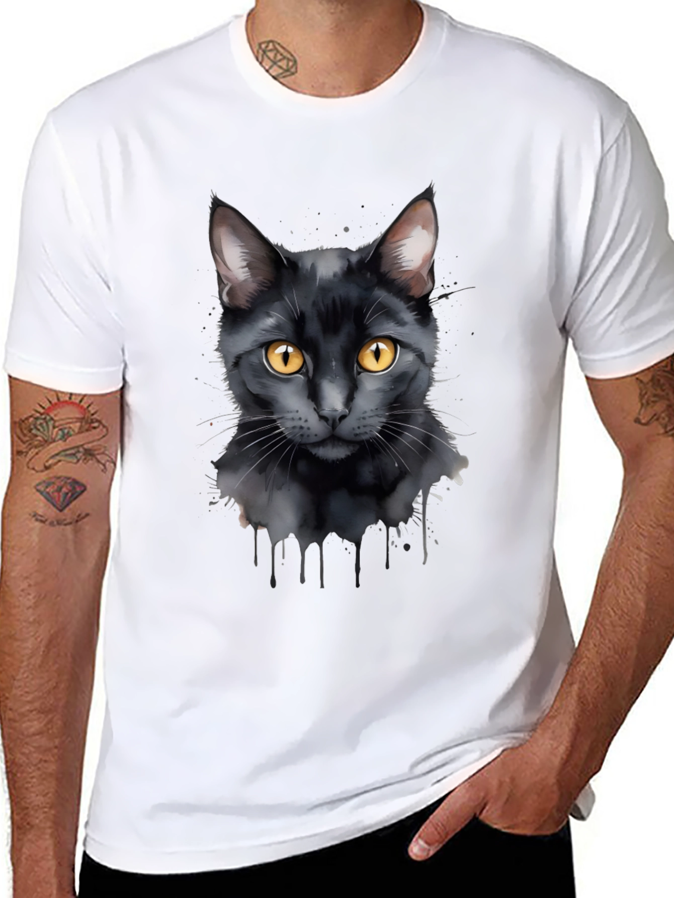 Black Cat Graphic T-Shirt - Mens Casual Tee