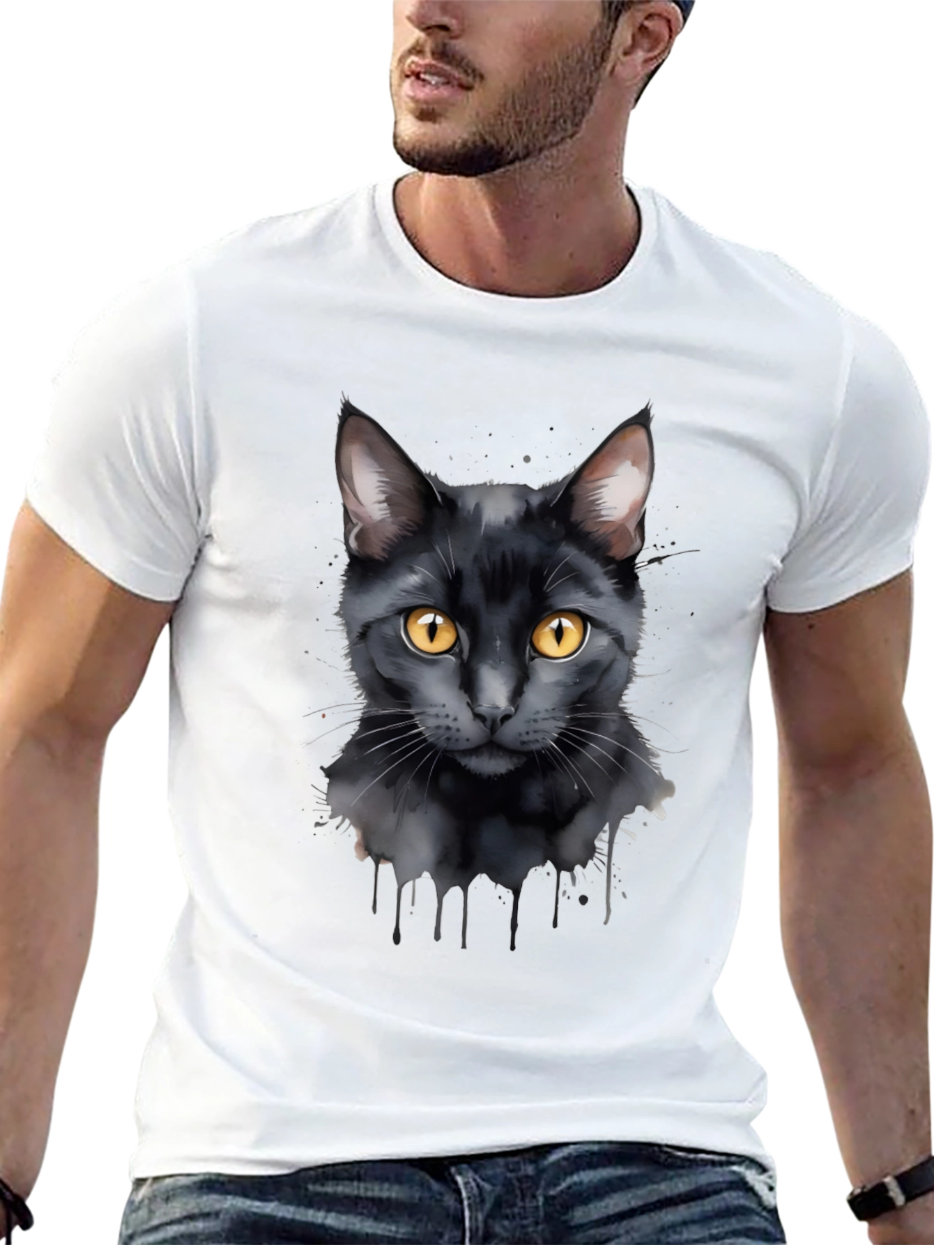 Black Cat Graphic T-Shirt - Mens Casual Tee