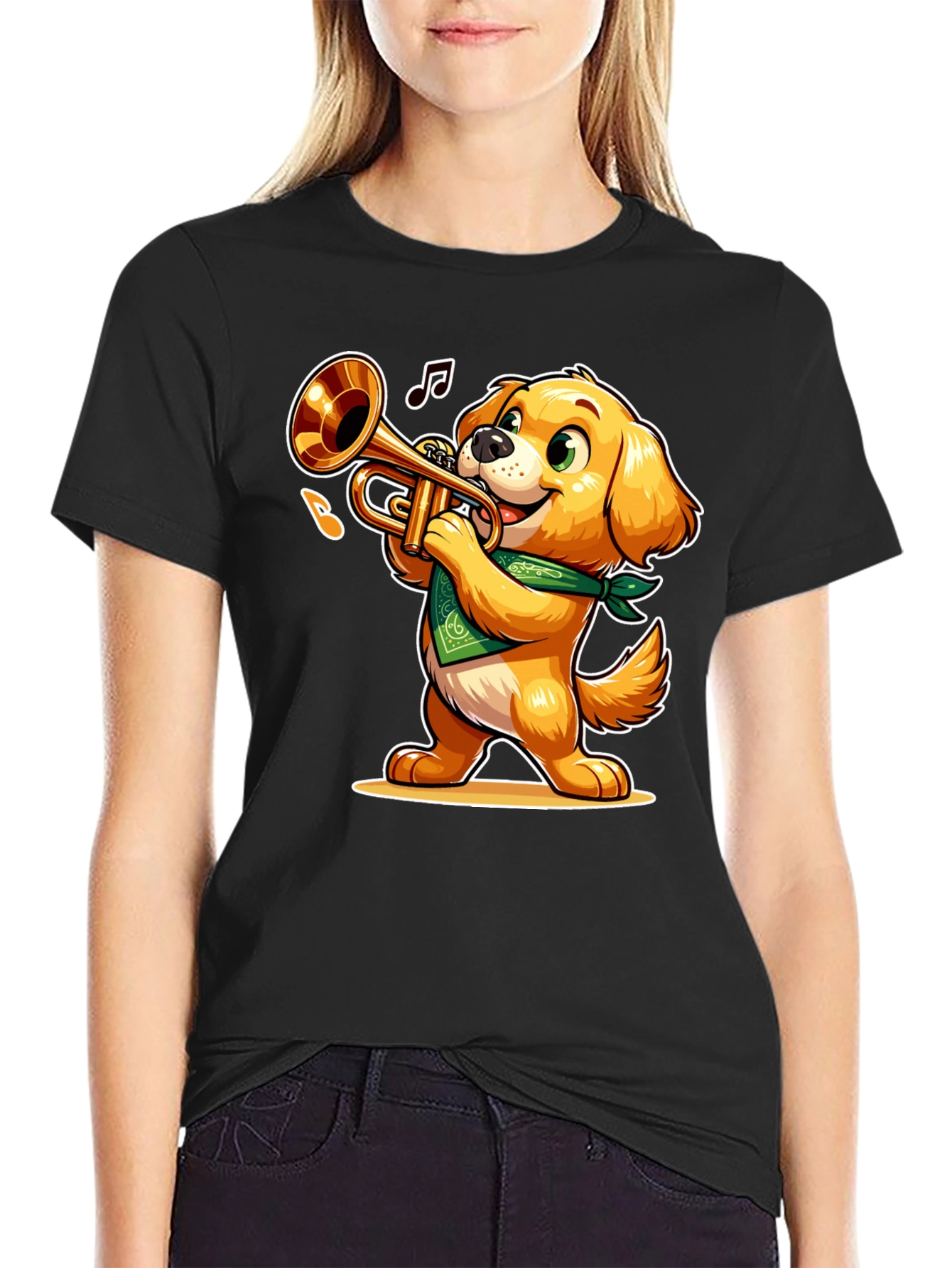 Dog Playing Trumpet T-Shirt - Fun Cartoon Design