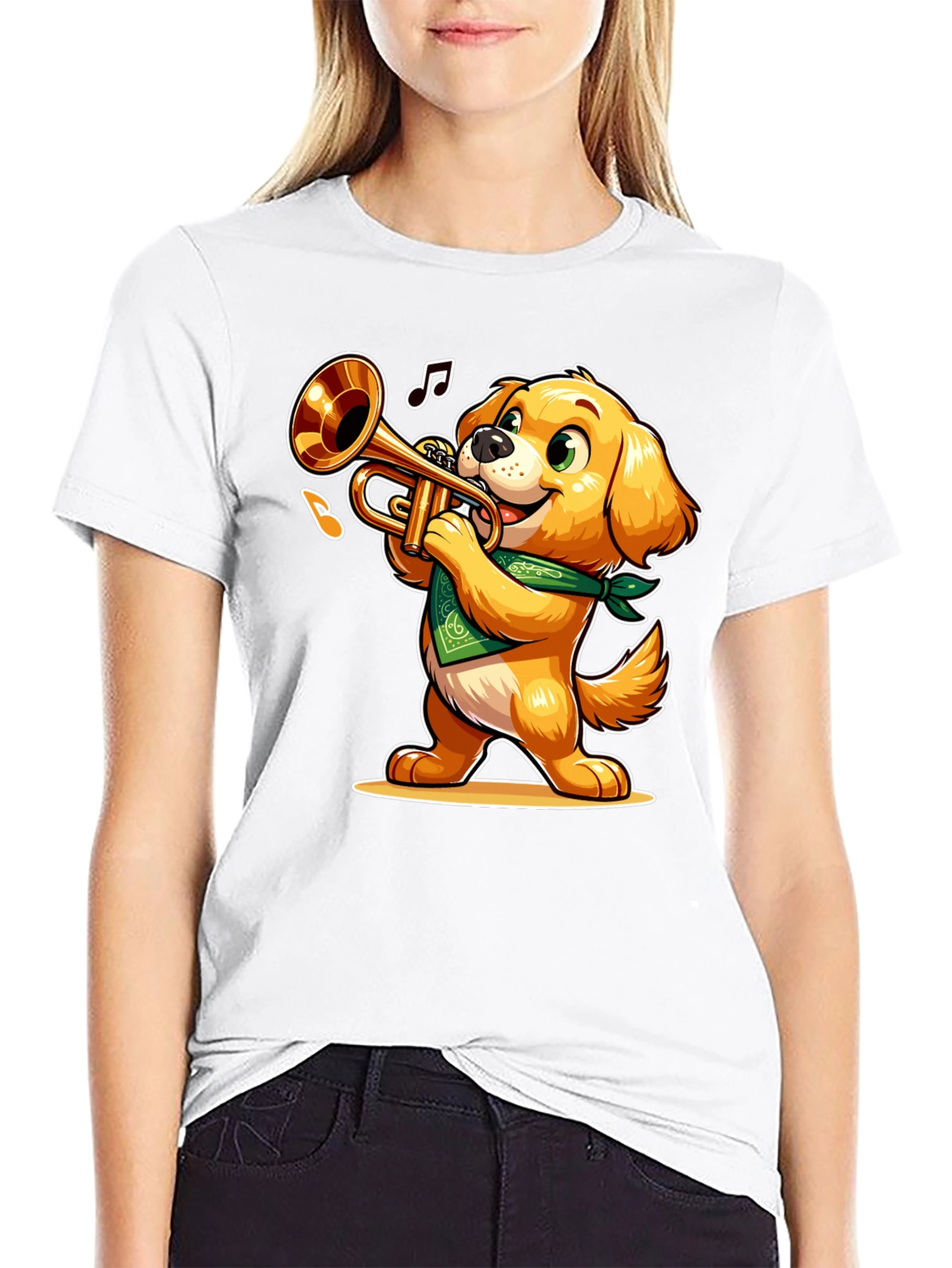 Dog Playing Trumpet T-Shirt - Fun Cartoon Design
