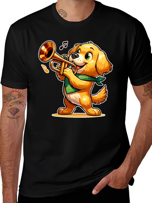 Dog Playing Trumpet T-Shirt - Fun Cartoon Design