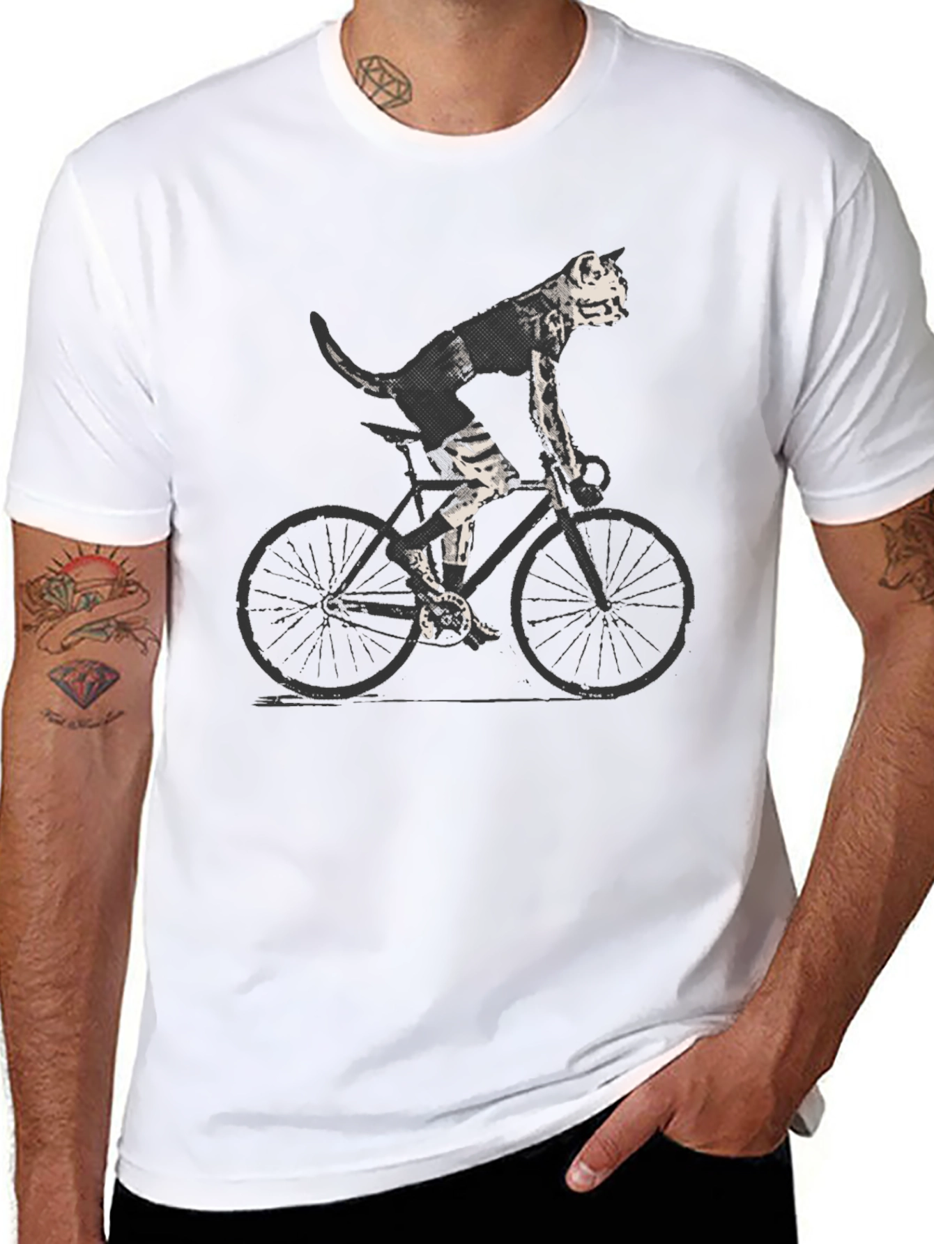 Cool Cat on Bike Graphic Tee - Black T-Shirt