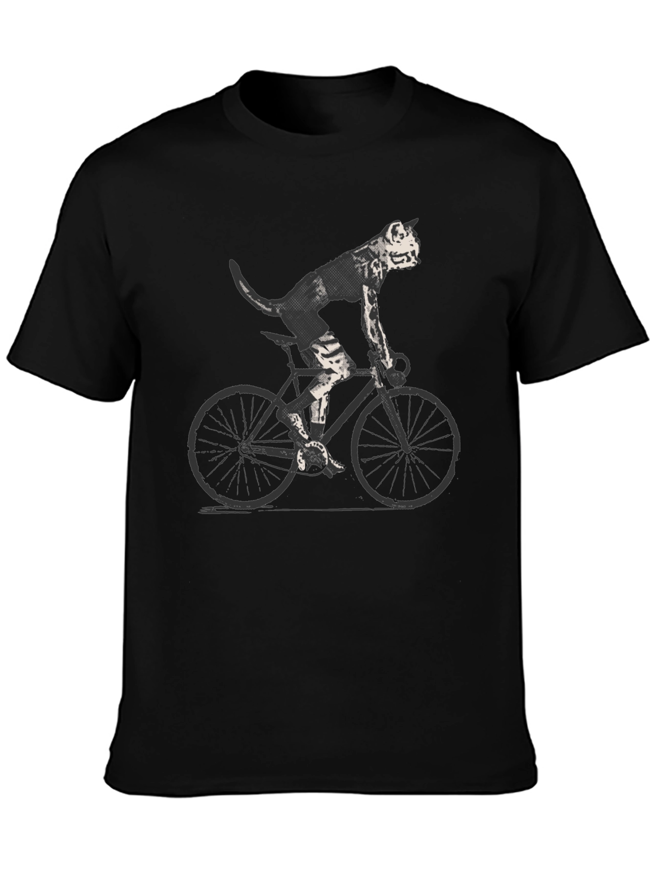 Cool Cat on Bike Graphic Tee - Black T-Shirt