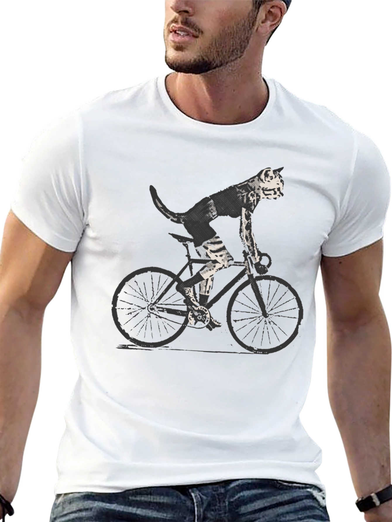 Cool Cat on Bike Graphic Tee - Black T-Shirt
